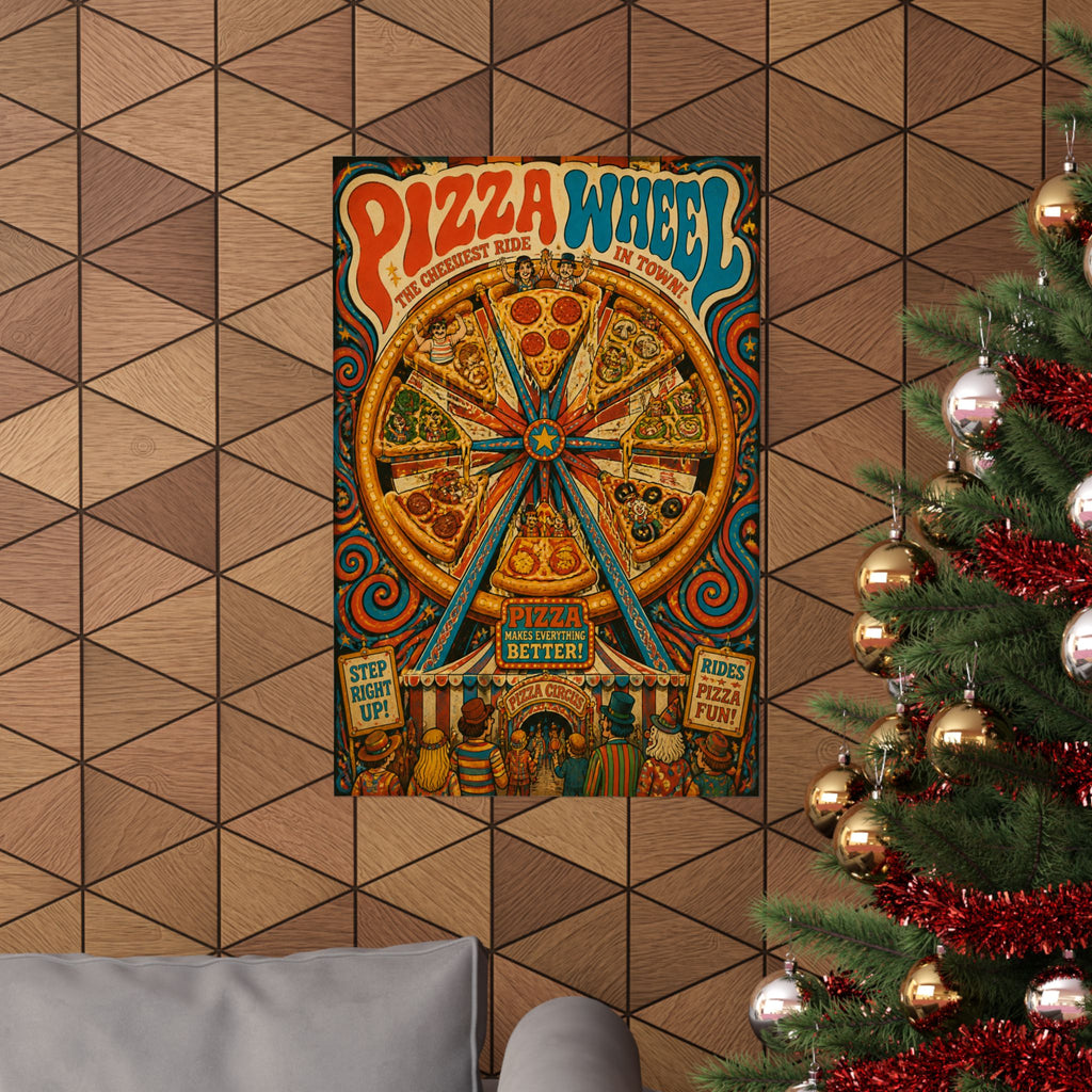 Pizza Ferris Wheel Wall Art Poster 18×24 Psychedelic Cafe Decor Maximalist Print