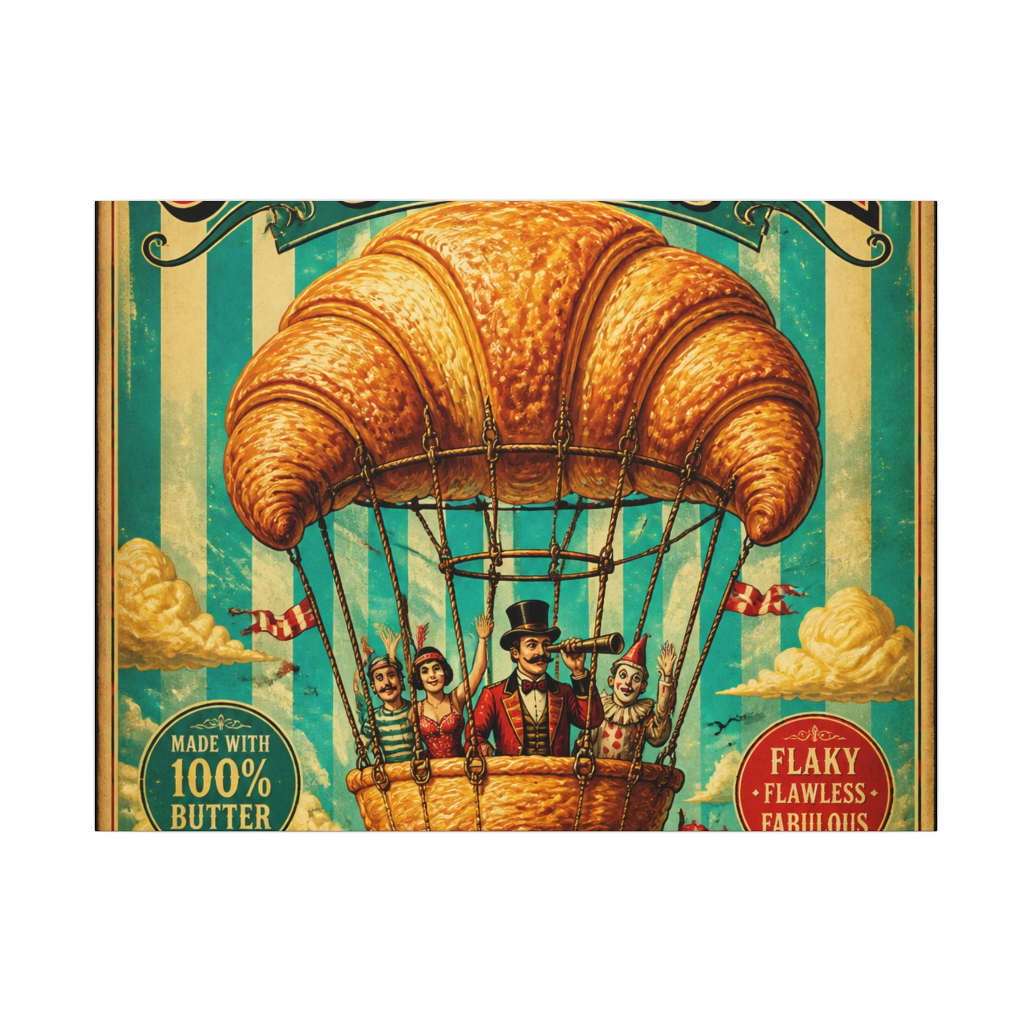 Croissant Hot Air Balloon Wall Art Canvas 24×36 Vintage Circus Bedroom Decor Maximalist Print