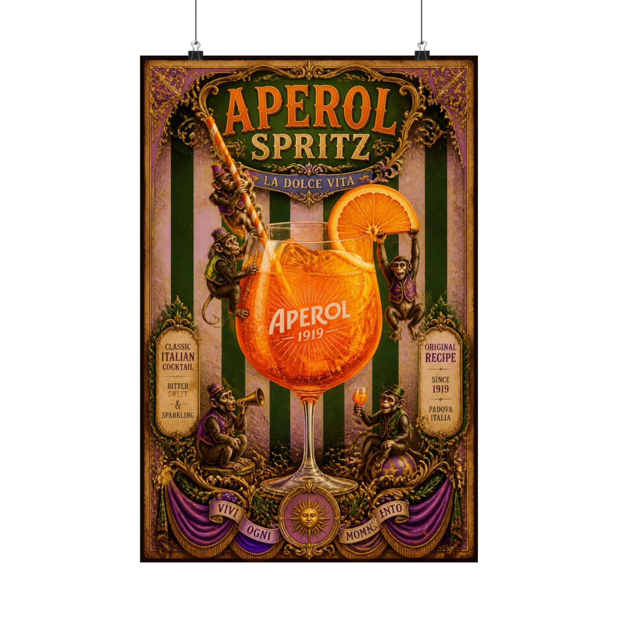 Aperol Spritz Monkeys Wall Art Poster 18×24 Baroque Home Office Decor Maximalist Print