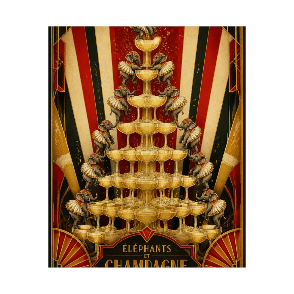 Champagne Tower Elephants Wall Art Poster 24×36 Art Deco Bar Area Decor Maximalist Print