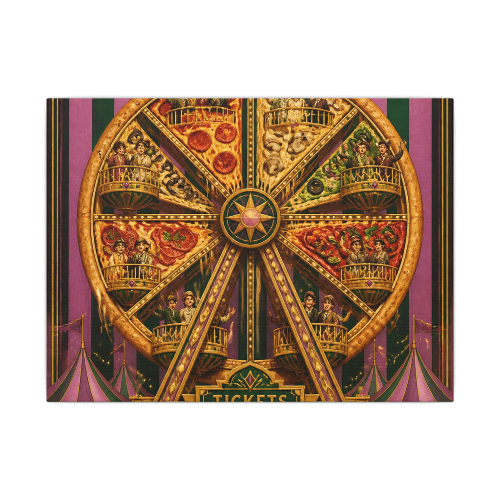 Pizza Ferris Wheel Wall Art Canvas 24×36 Art Deco Bar Area Decor Maximalist Print