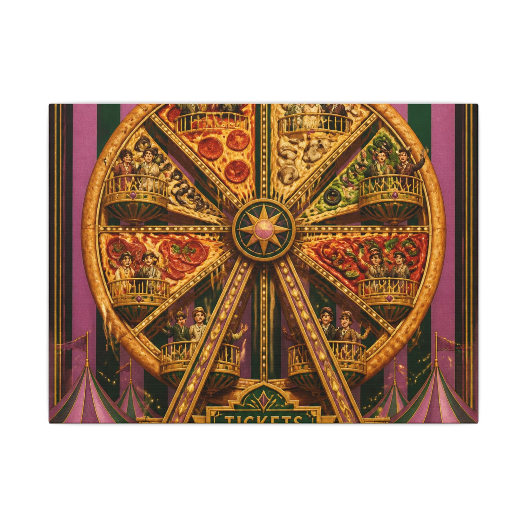 Pizza Ferris Wheel Wall Art Canvas 24×36 Art Deco Bar Area Decor Maximalist Print