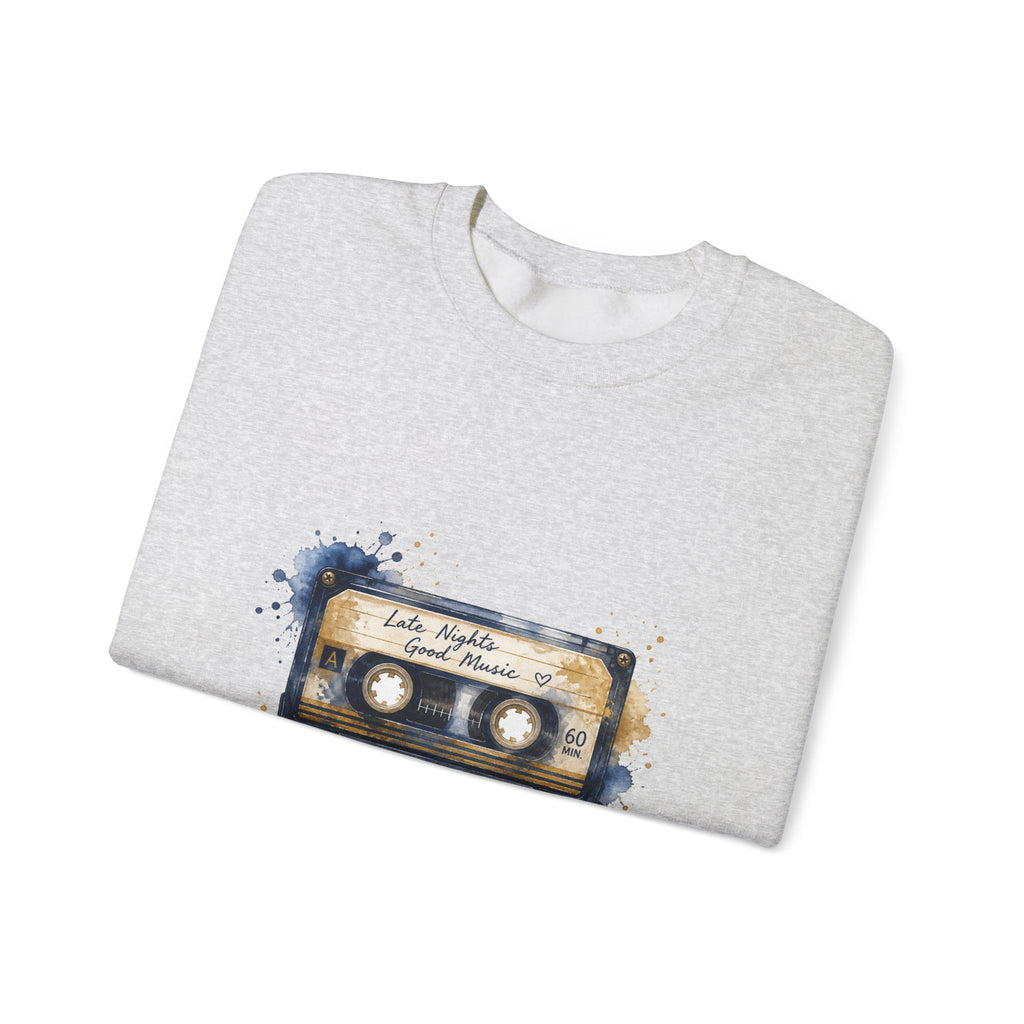 Matching Couple Sweatshirt - Vinyl & Cassette Matching Couple Crewneck Sweatshirt Watercolor Art His Hers Engagement Gift - Design B