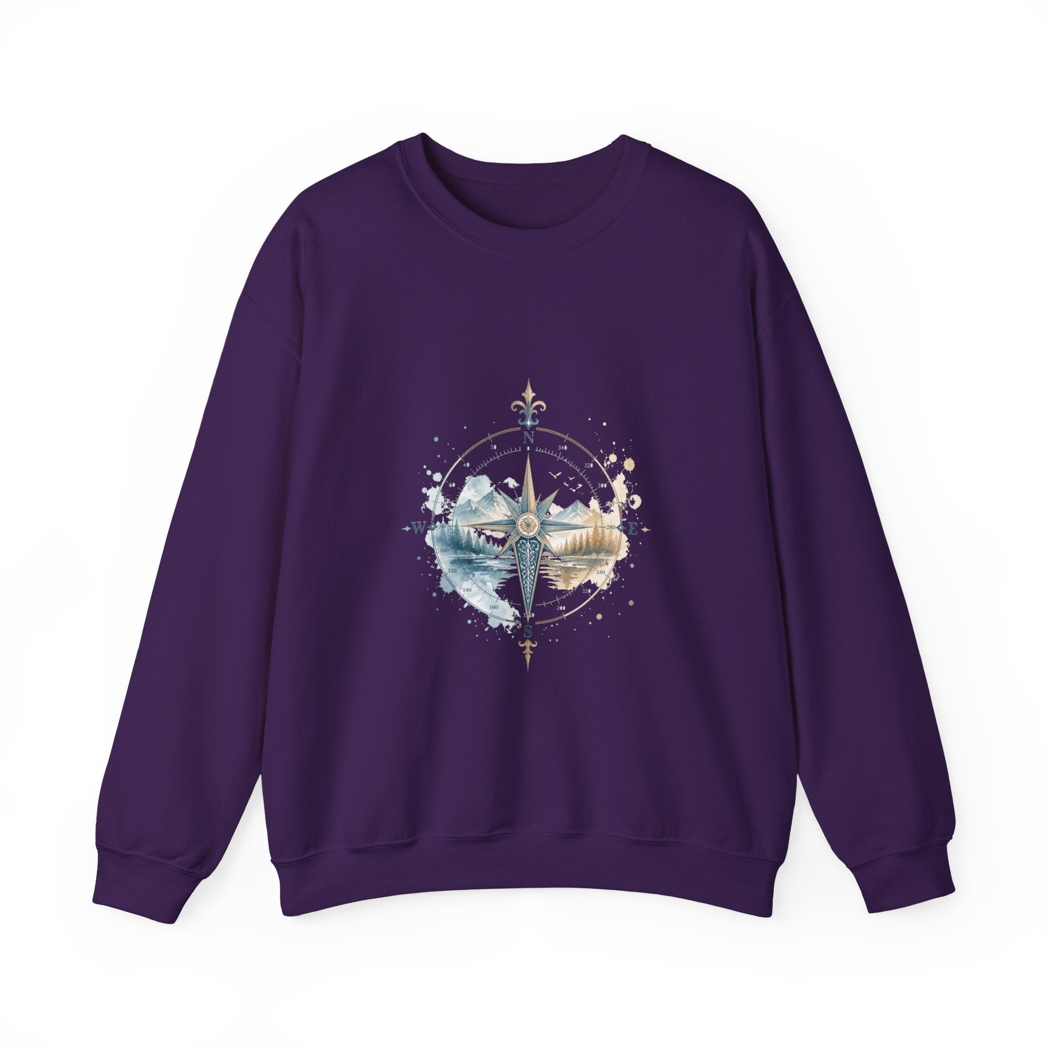 Matching Couple Sweatshirt - Compass North & South Matching Couple Crewneck Sweatshirt Watercolor Art His Hers Engagement Gift - Design B