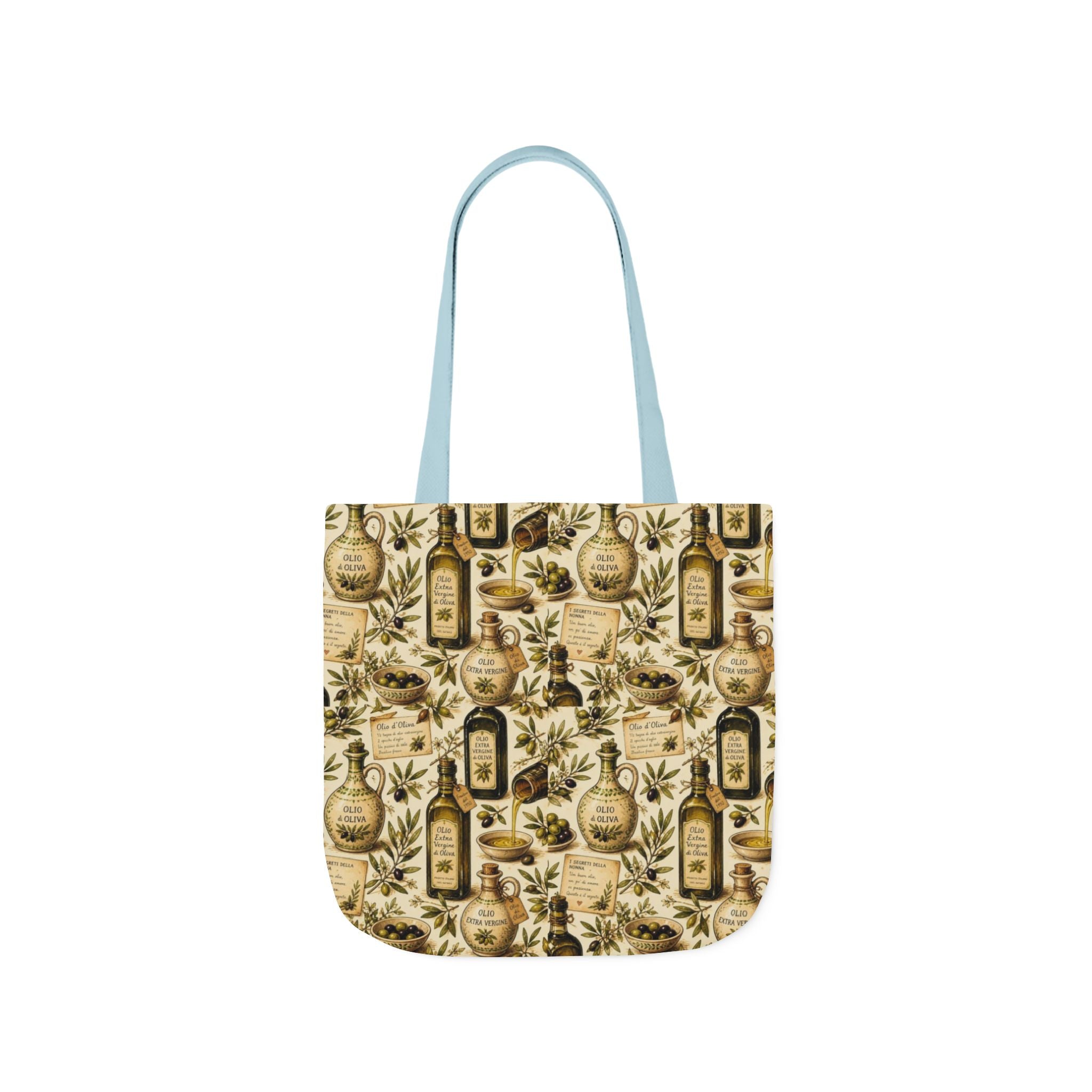 Olive Oil Bottles Canvas Tote Bag Mediterranean Kitchen Watercolor Design Italian Cottagecore Gift