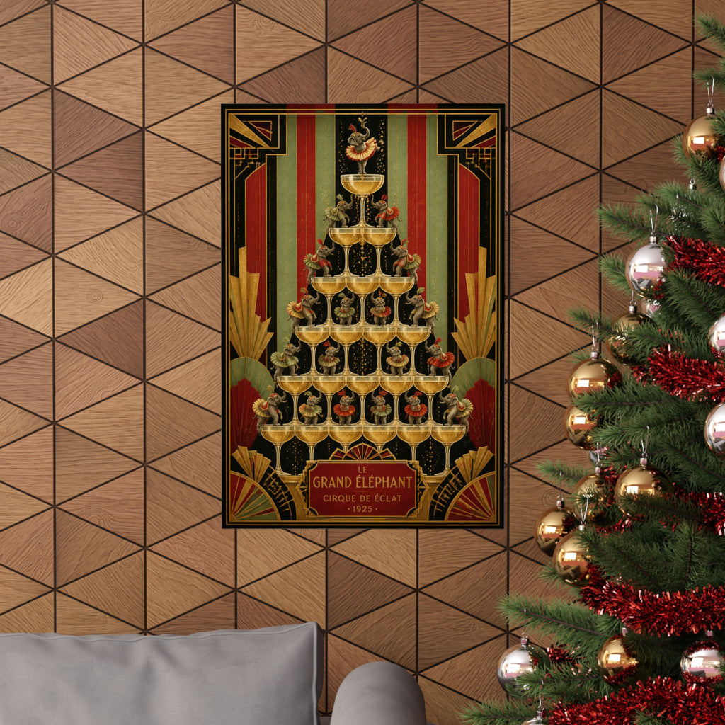 Champagne Tower Elephants Wall Art Poster 18×24 Art Deco Entryway Decor Maximalist Print