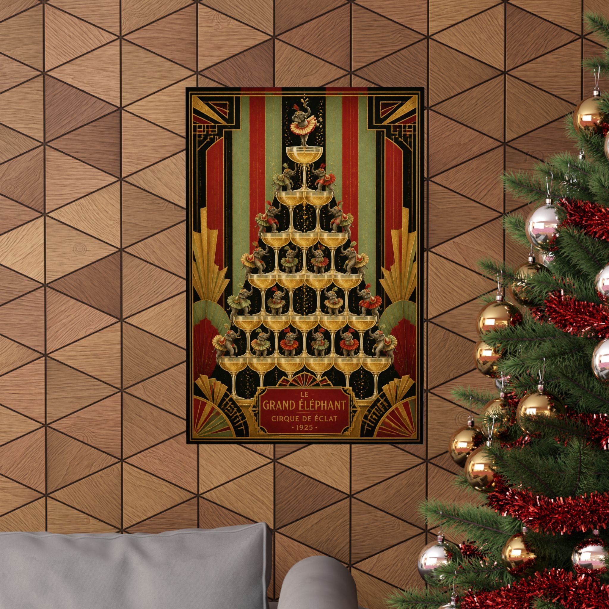 Champagne Tower Elephants Wall Art Poster 18×24 Art Deco Entryway Decor Maximalist Print