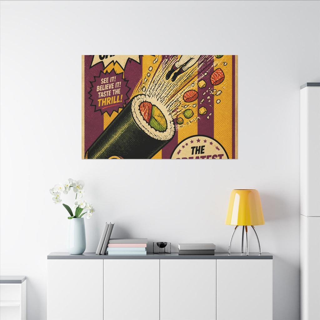 Sushi Roll Cannon Wall Art Canvas 24×36 Pop Art Restaurant Decor Maximalist Print