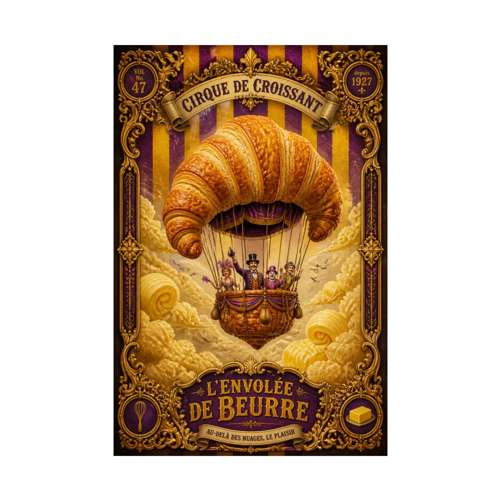 Croissant Hot Air Balloon Wall Art Poster 18×24 Baroque Home Office Decor Maximalist Print