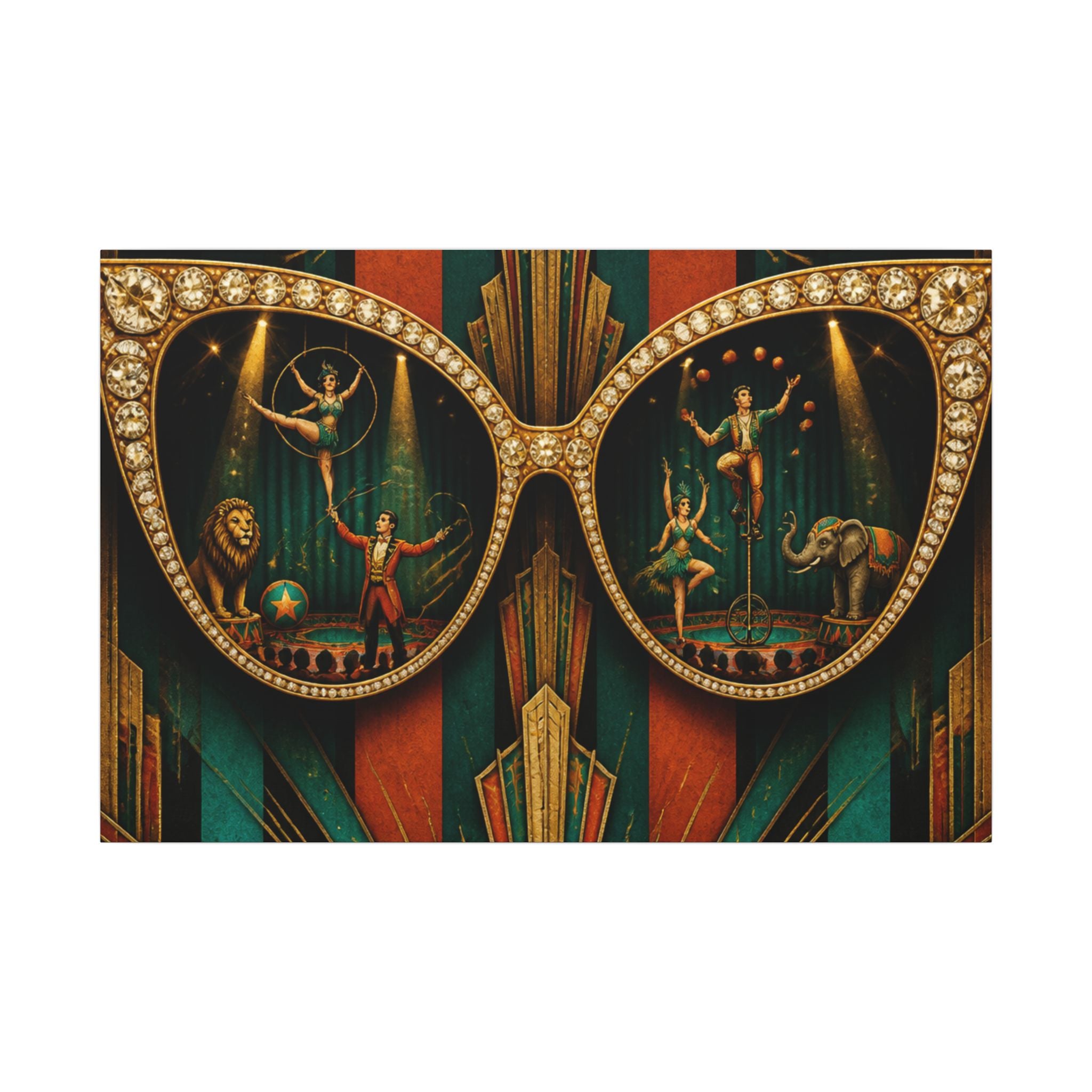 Sunglasses Circus Ring Wall Art Canvas 24×36 Art Deco Bar Area Decor Maximalist Print