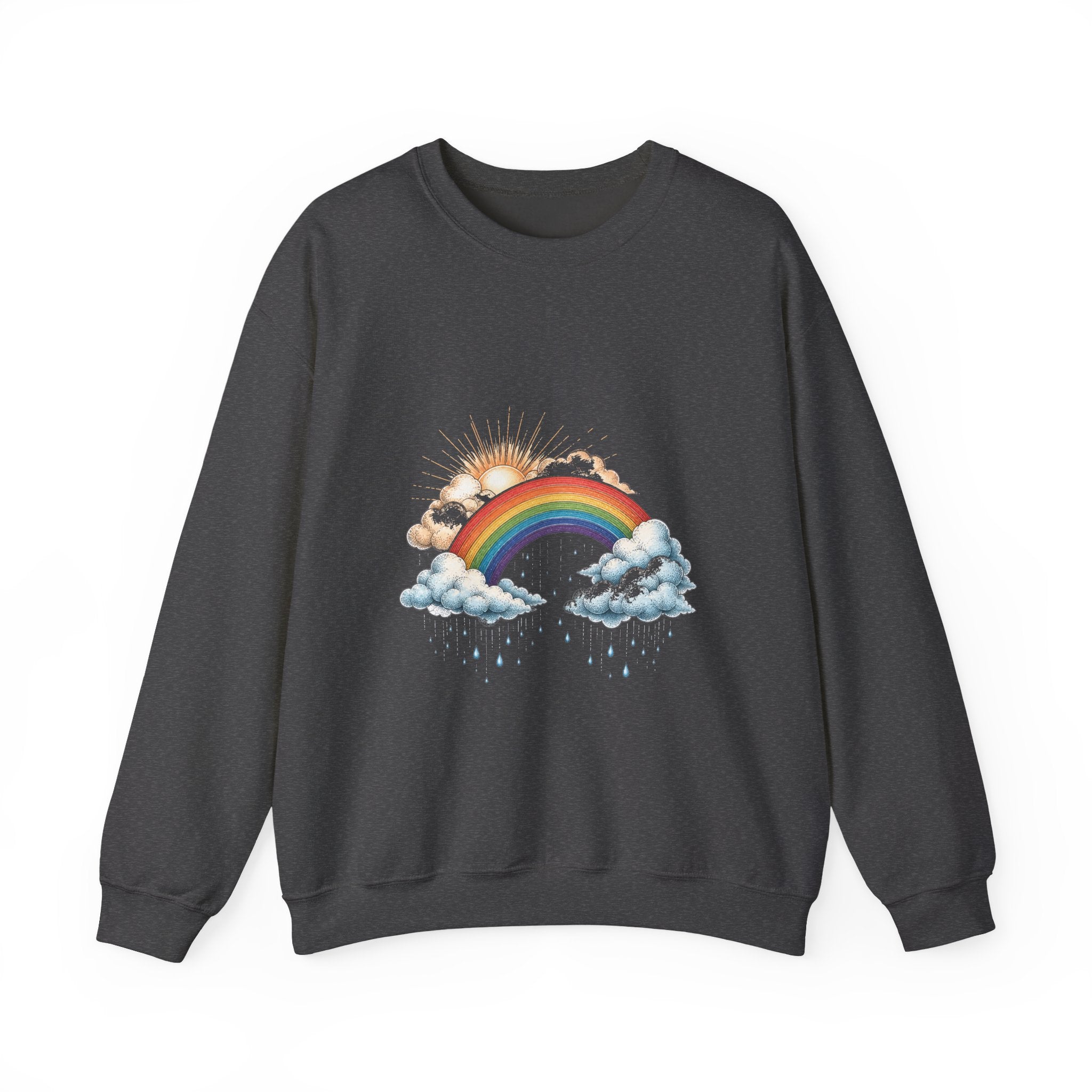 Matching Couple Sweatshirt - Storm & Rainbow Matching Couple Comfort Colors Crew Hand-Drawn Art His Hers Anniversary Gift - Design B