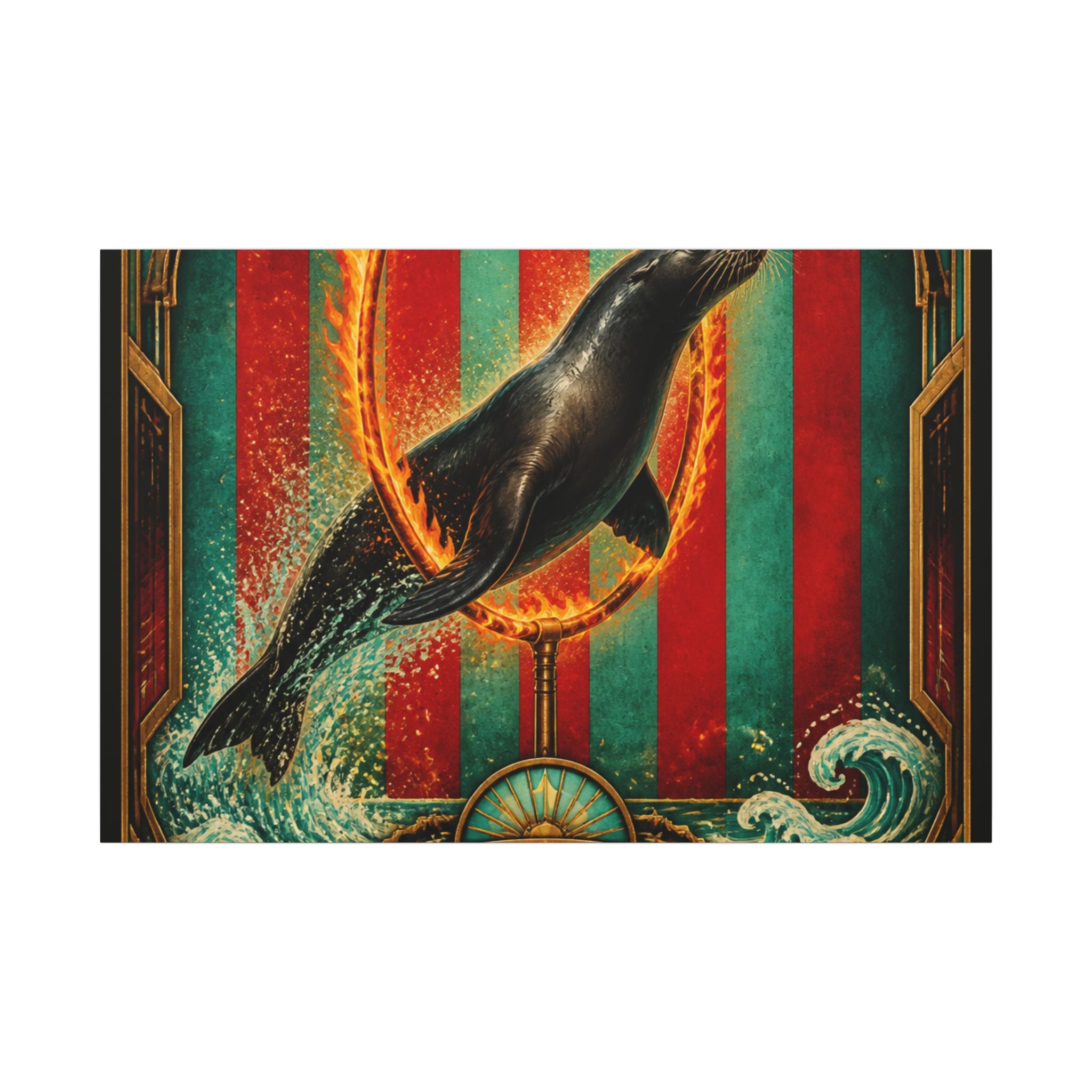Seal Fire Hoop Wall Art Canvas 24×36 Art Deco Bar Area Decor Maximalist Print