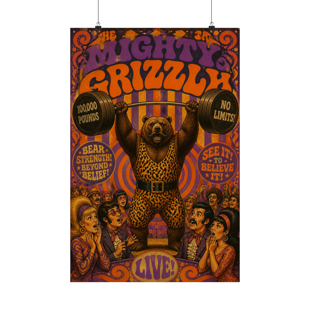 Strongman Bear Wall Art Poster 18×24 Psychedelic Cafe Decor Maximalist Print