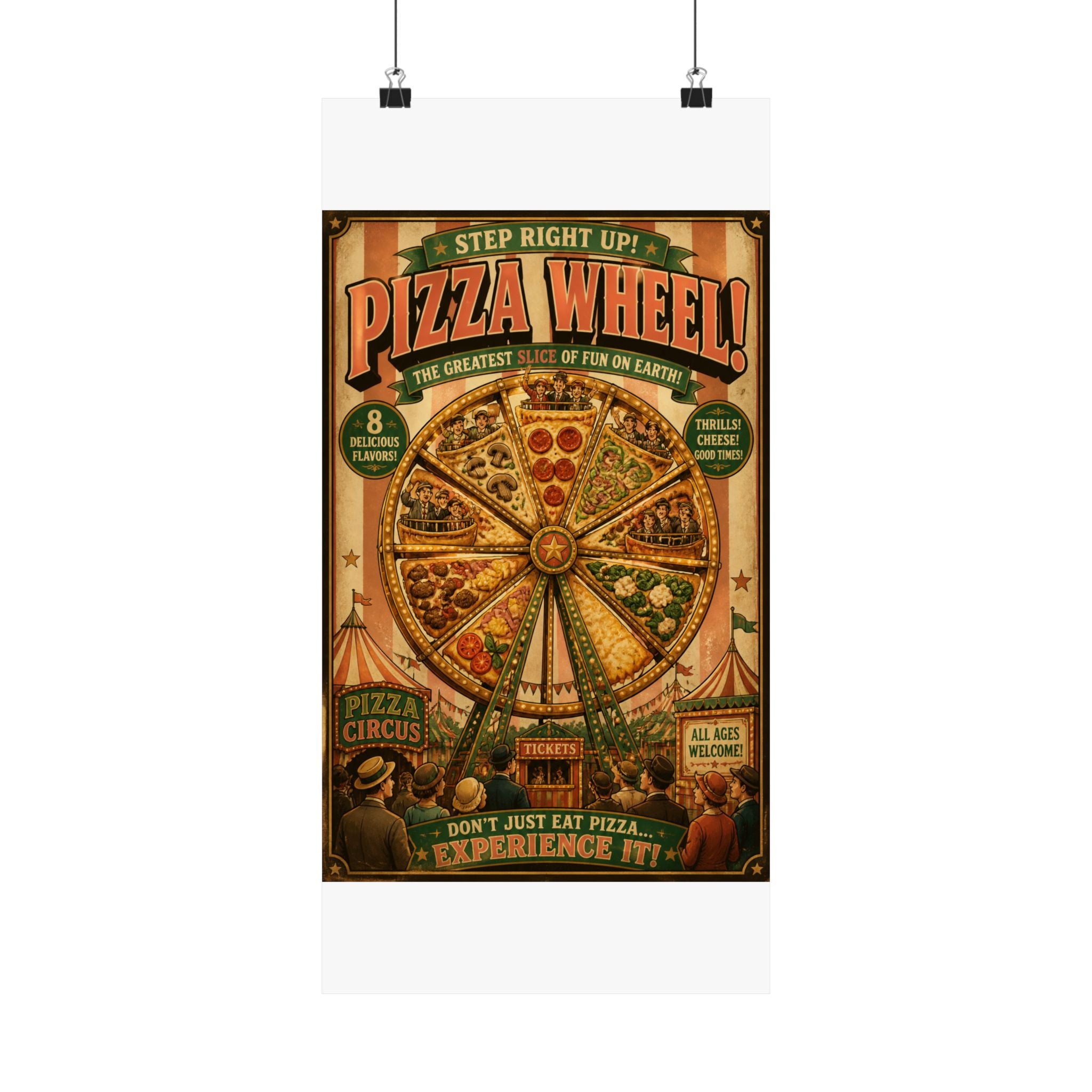Pizza Ferris Wheel Wall Art Poster 24×36 Vintage Circus Bedroom Decor Maximalist Print