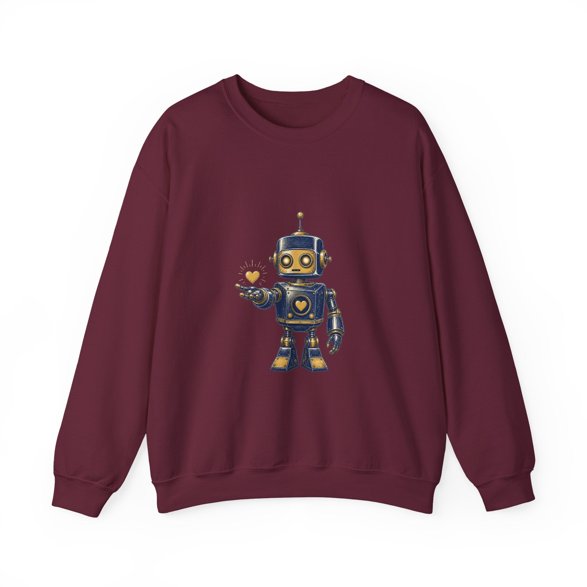 Matching Couple Sweatshirt - Robot & Heart Matching Couple Comfort Colors Crew Hand-Drawn Art His Hers Anniversary Gift - Design A