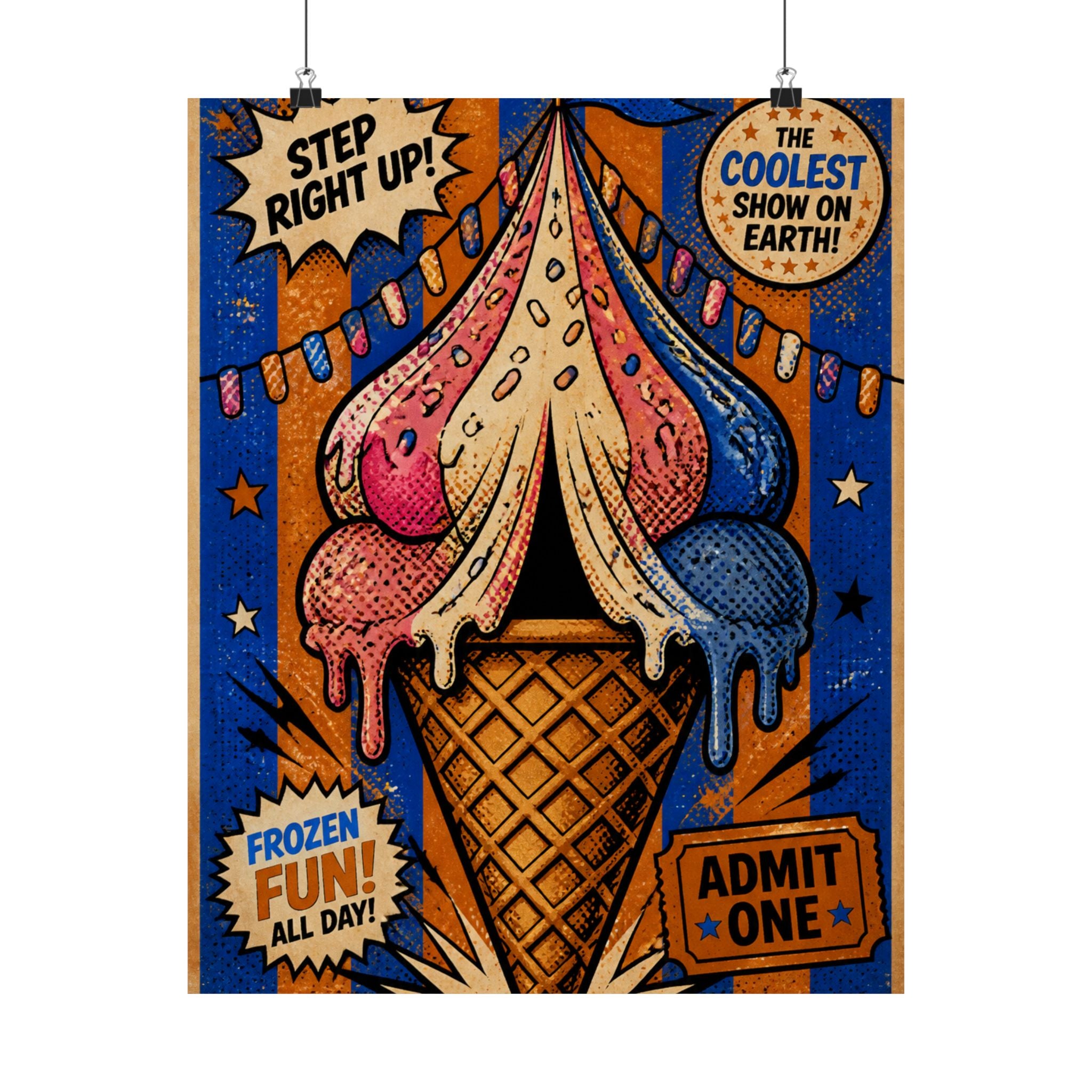 Ice Cream Cone Circus Tent Wall Art Poster 18×24 Pop Art Living Room Decor Maximalist Print