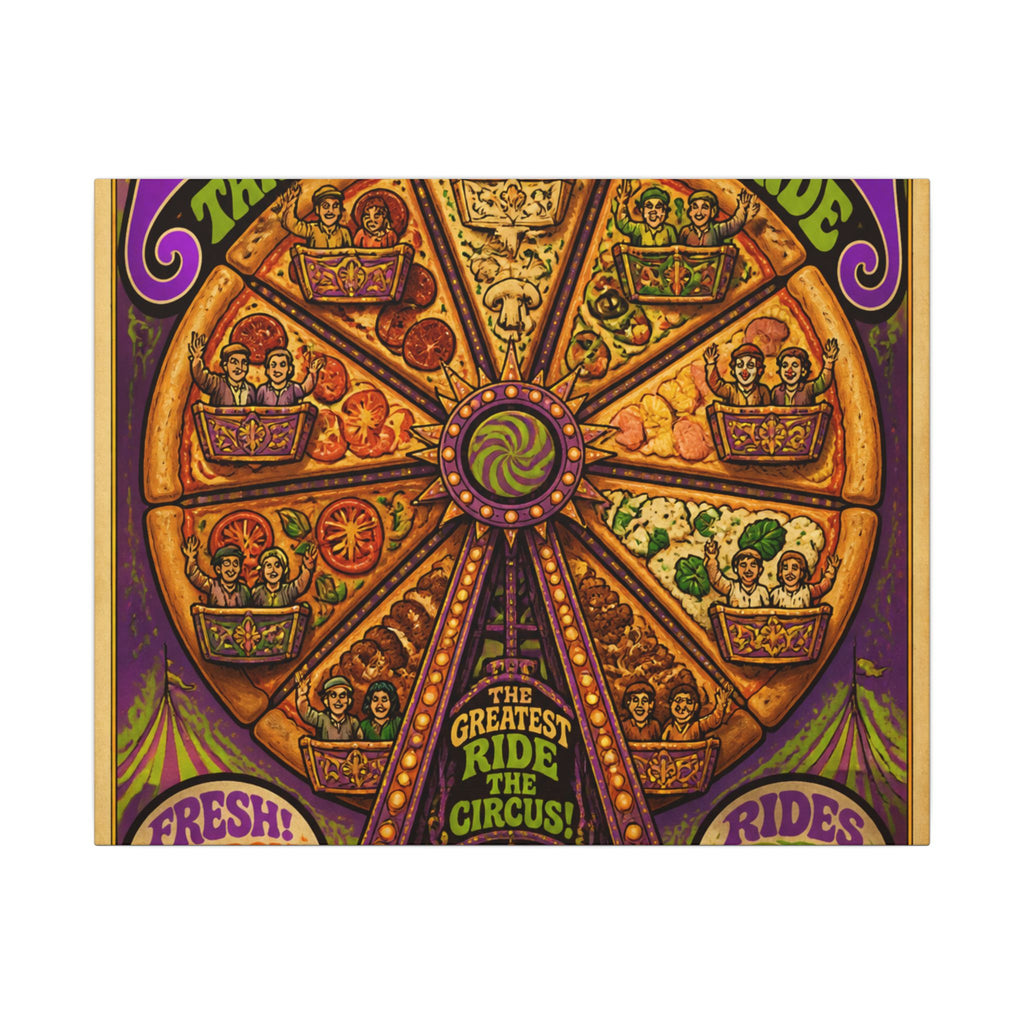 Pizza Ferris Wheel Wall Art Canvas 24×36 Psychedelic Dining Room Decor Maximalist Print