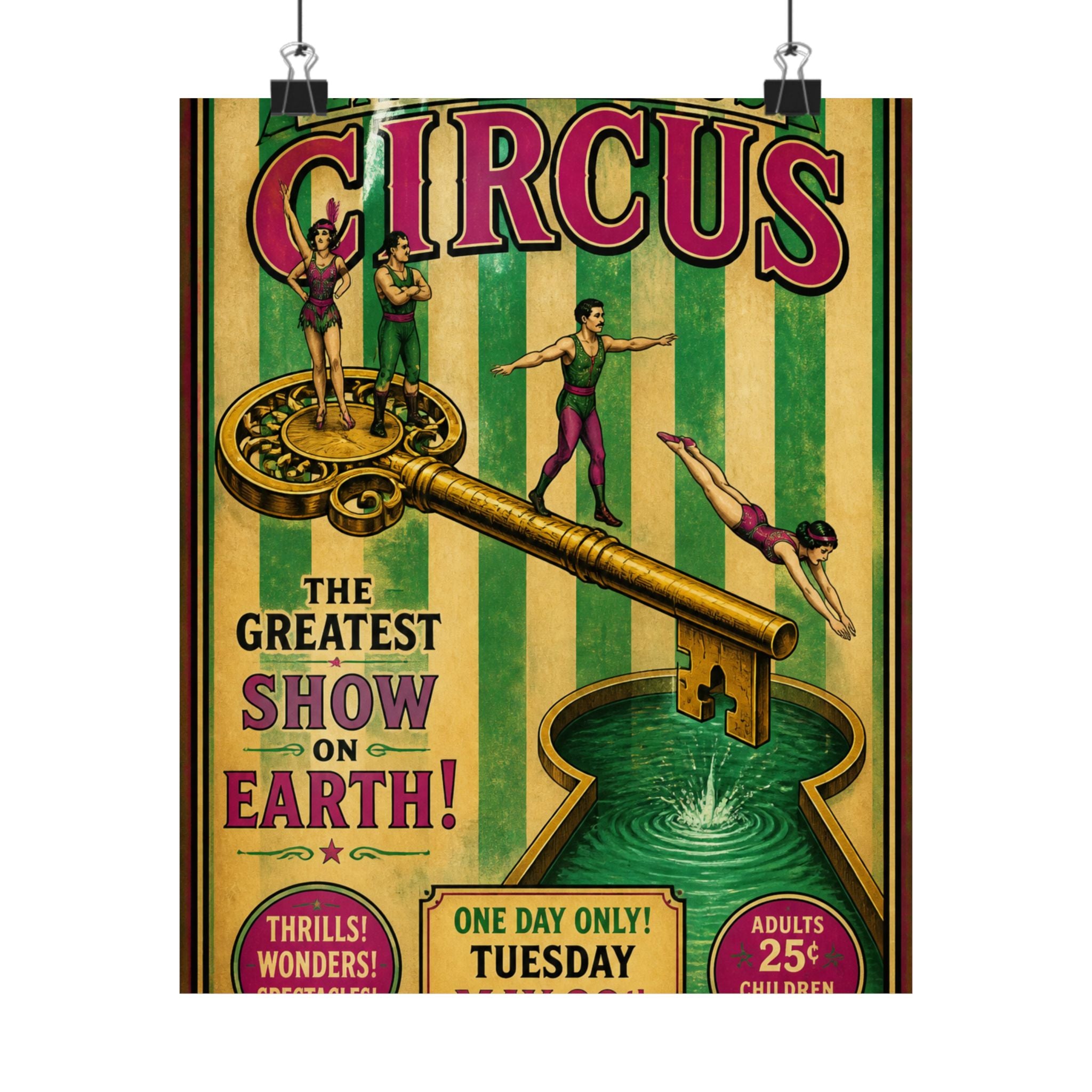 Giant Key Performance Wall Art Poster 24×36 Vintage Circus Bedroom Decor Maximalist Print