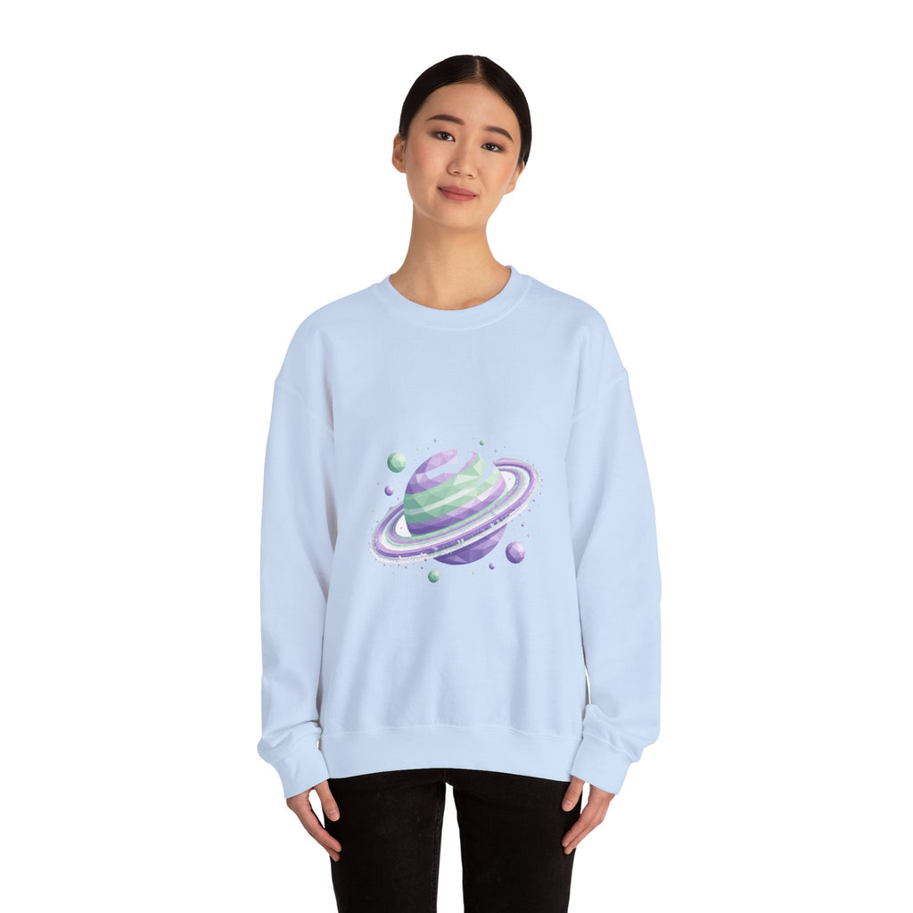 Matching Couple Sweatshirt - Astronaut & Planet Matching Couple Crewneck Sweatshirt Geometric Art His Hers Couple Gift - Design B