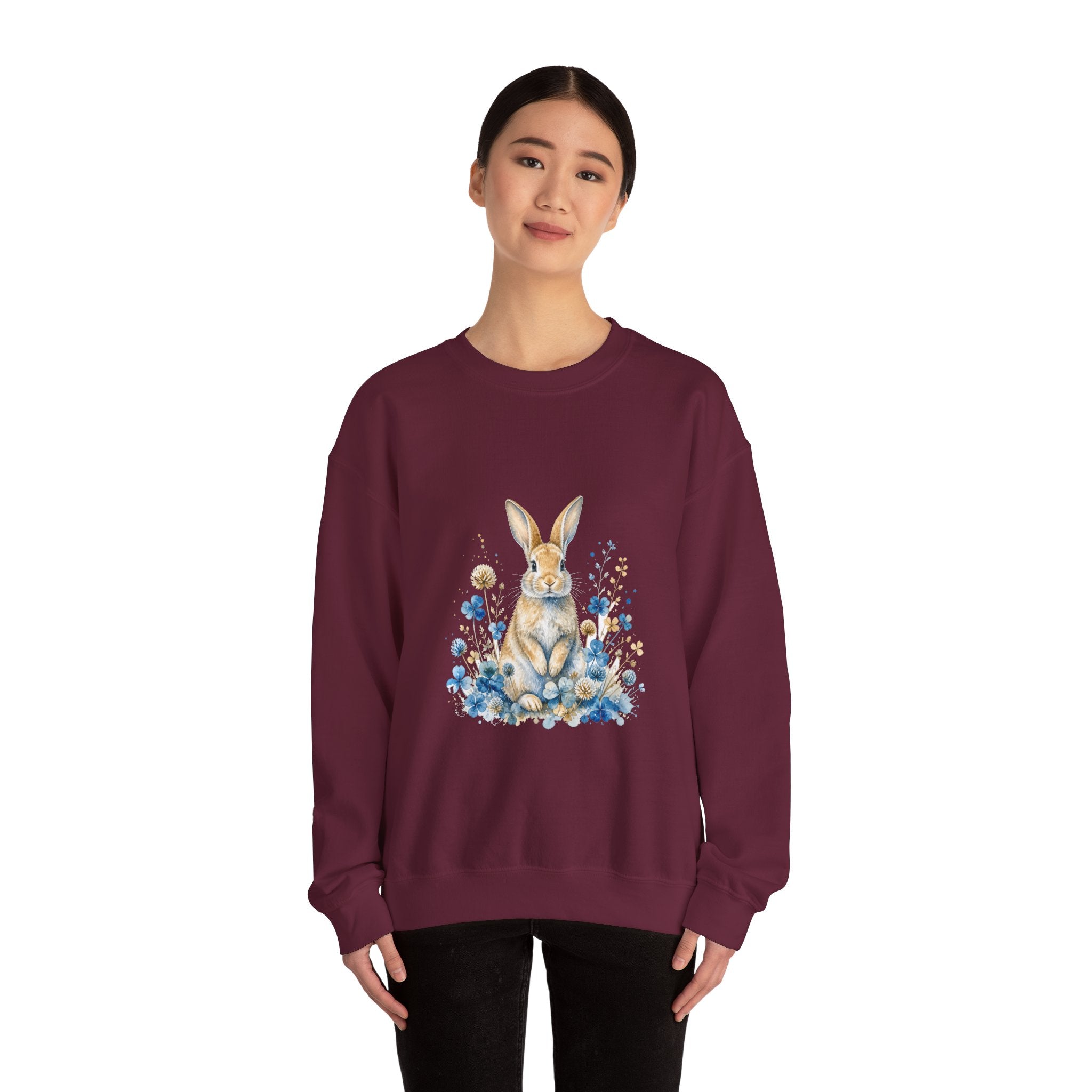 Matching Couple Sweatshirt - Fox & Rabbit Matching Couple Premium Fleece Sweatshirt Watercolor Art His Hers Birthday Gift - Design B
