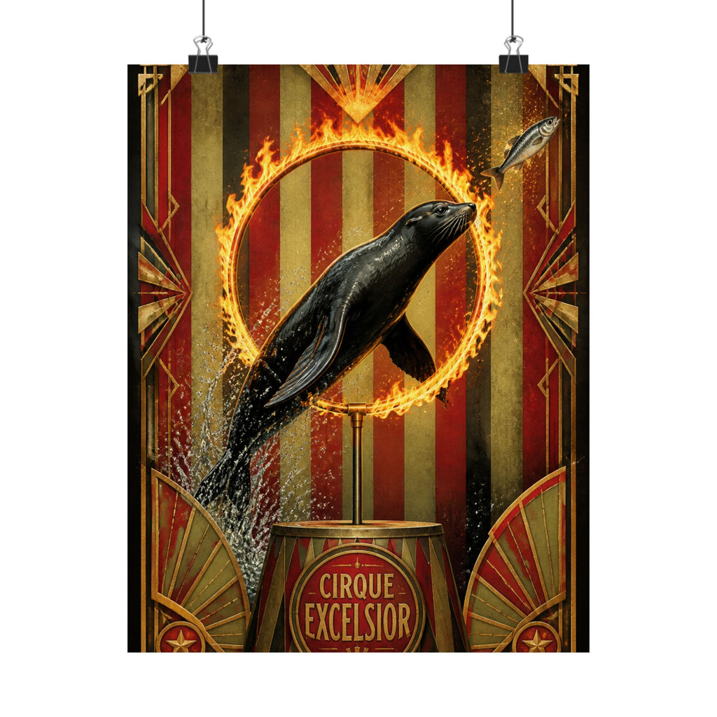 Seal Fire Hoop Wall Art Poster 24×36 Art Deco Bar Area Decor Maximalist Print