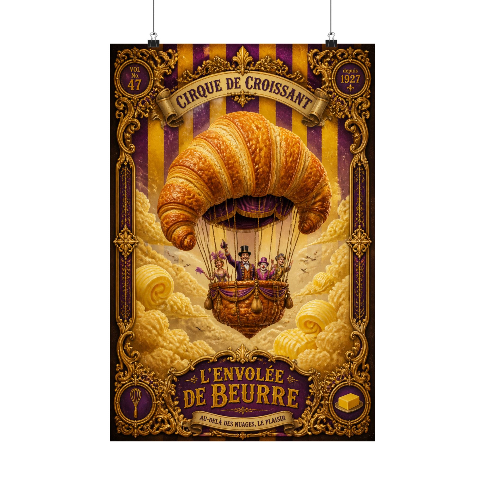 Croissant Hot Air Balloon Wall Art Poster 18×24 Baroque Home Office Decor Maximalist Print