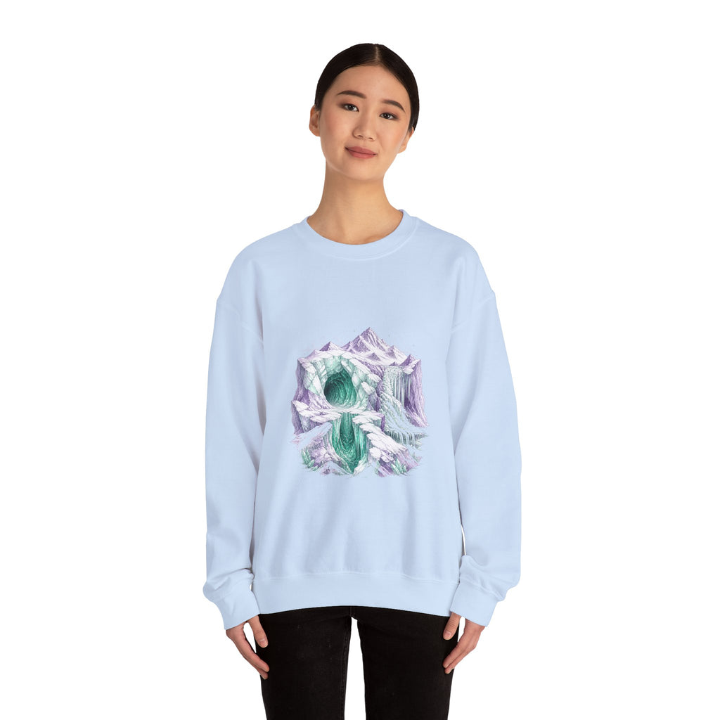 Matching Couple Sweatshirt - Volcano & Glacier Matching Couple Premium Fleece Sweatshirt Hand-Drawn Art His Hers Anniversary Gift - Design B