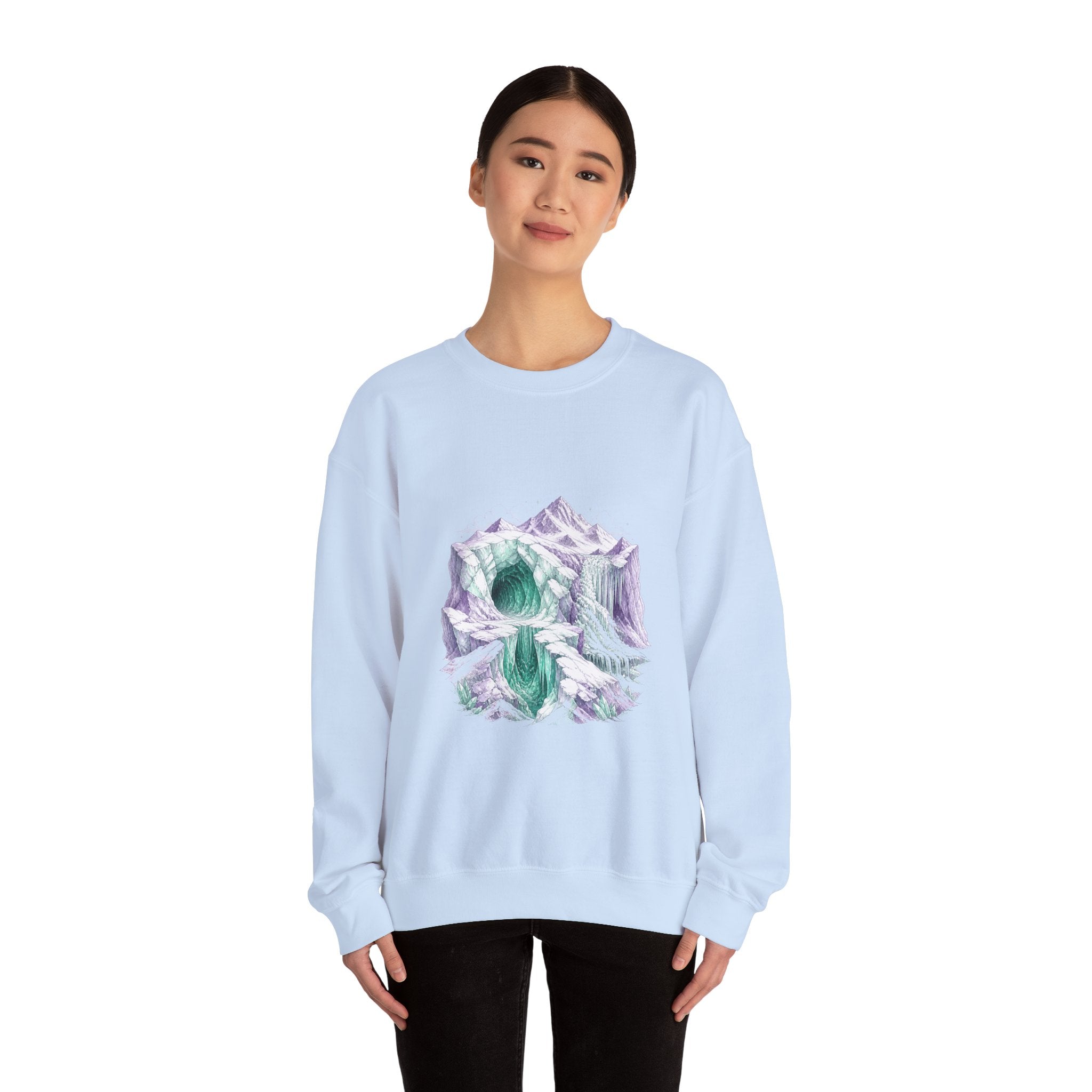 Matching Couple Sweatshirt - Volcano & Glacier Matching Couple Premium Fleece Sweatshirt Hand-Drawn Art His Hers Anniversary Gift - Design B