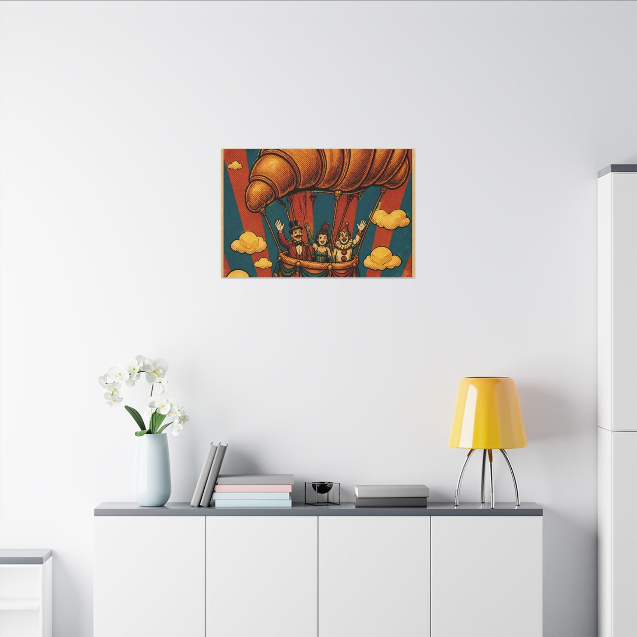 Croissant Hot Air Balloon Wall Art Canvas 16×20 Pop Art Living Room Decor Maximalist Print
