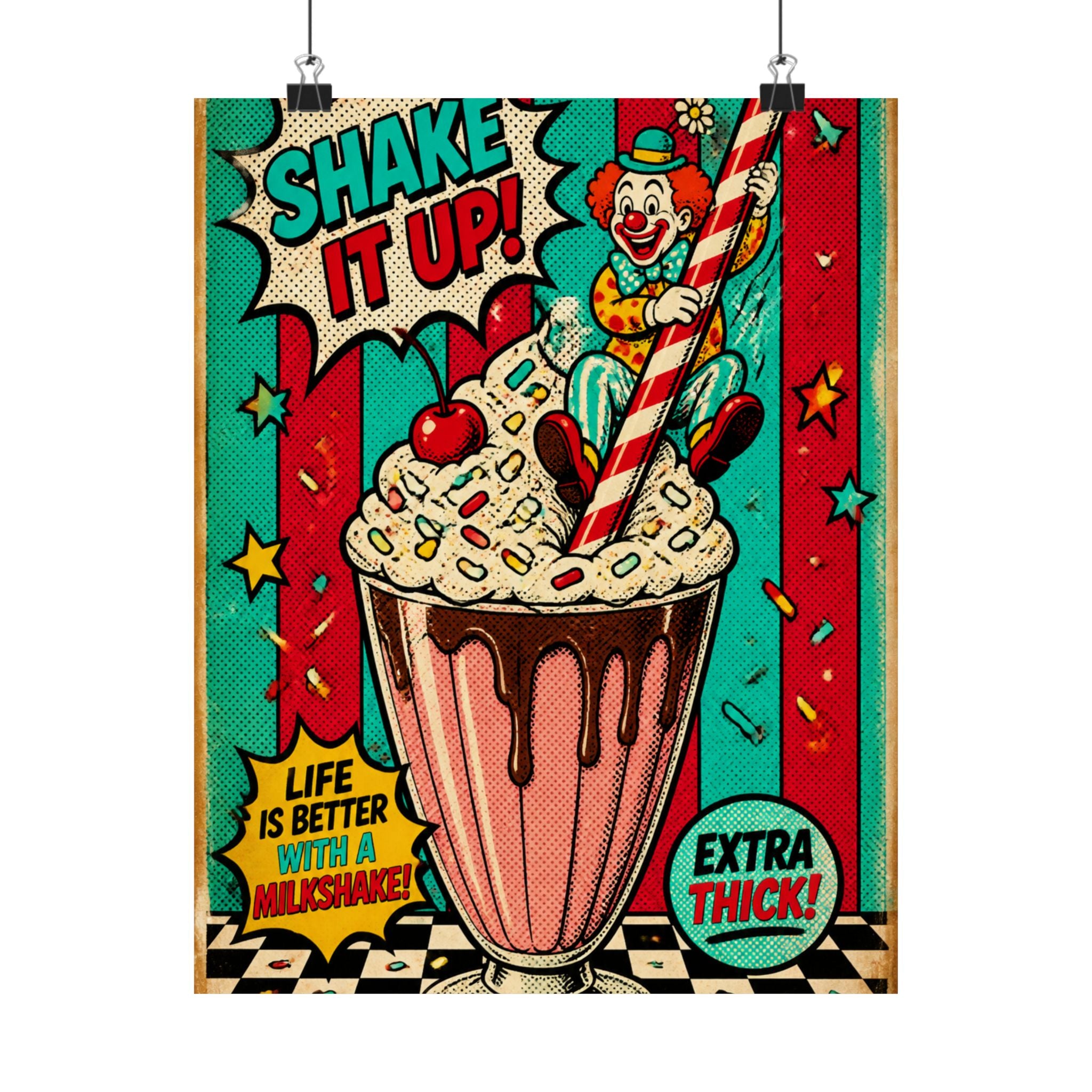 Milkshake Slide Clown Wall Art Poster 18×24 Pop Art Living Room Decor Maximalist Print