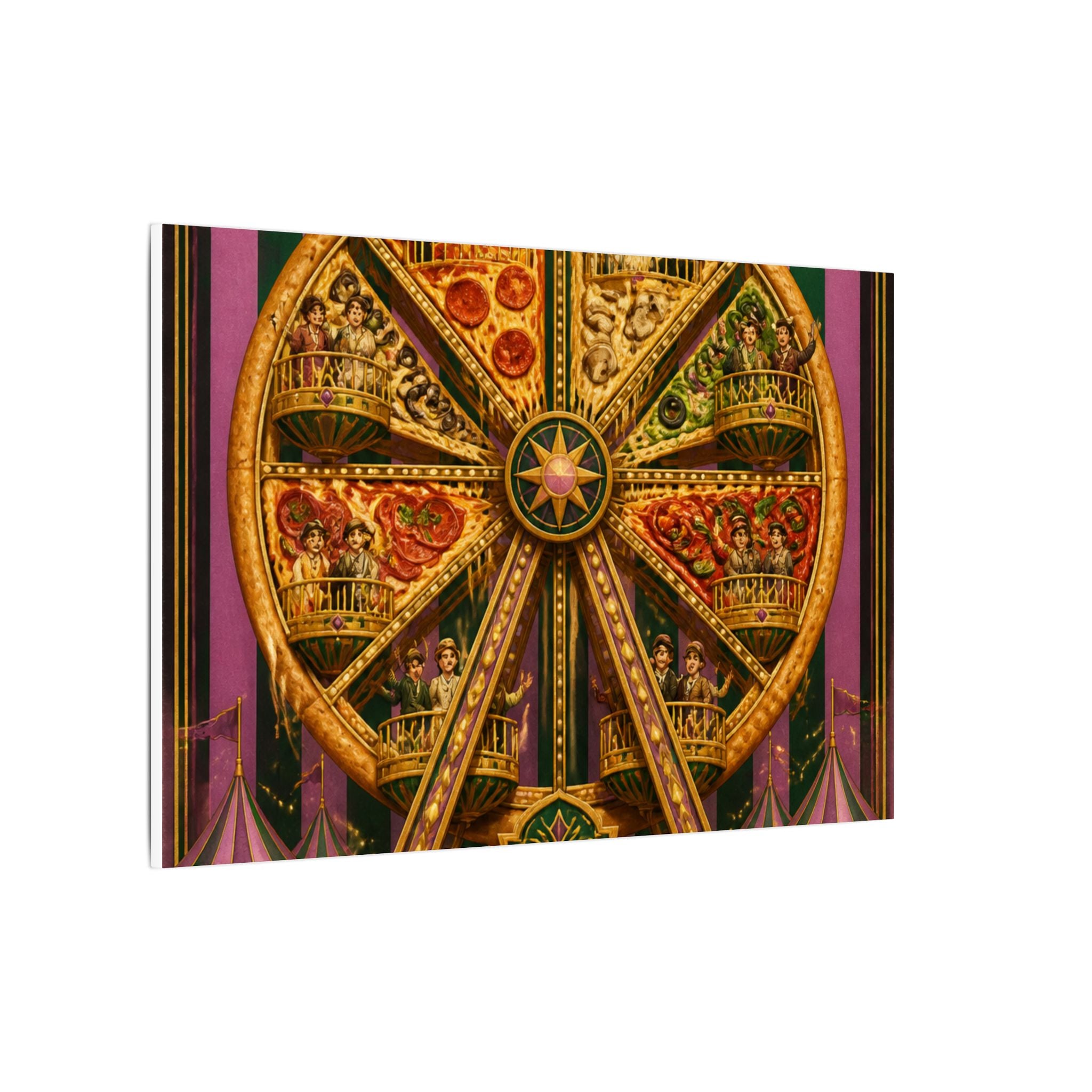Pizza Ferris Wheel Wall Art Canvas 24×36 Art Deco Bar Area Decor Maximalist Print