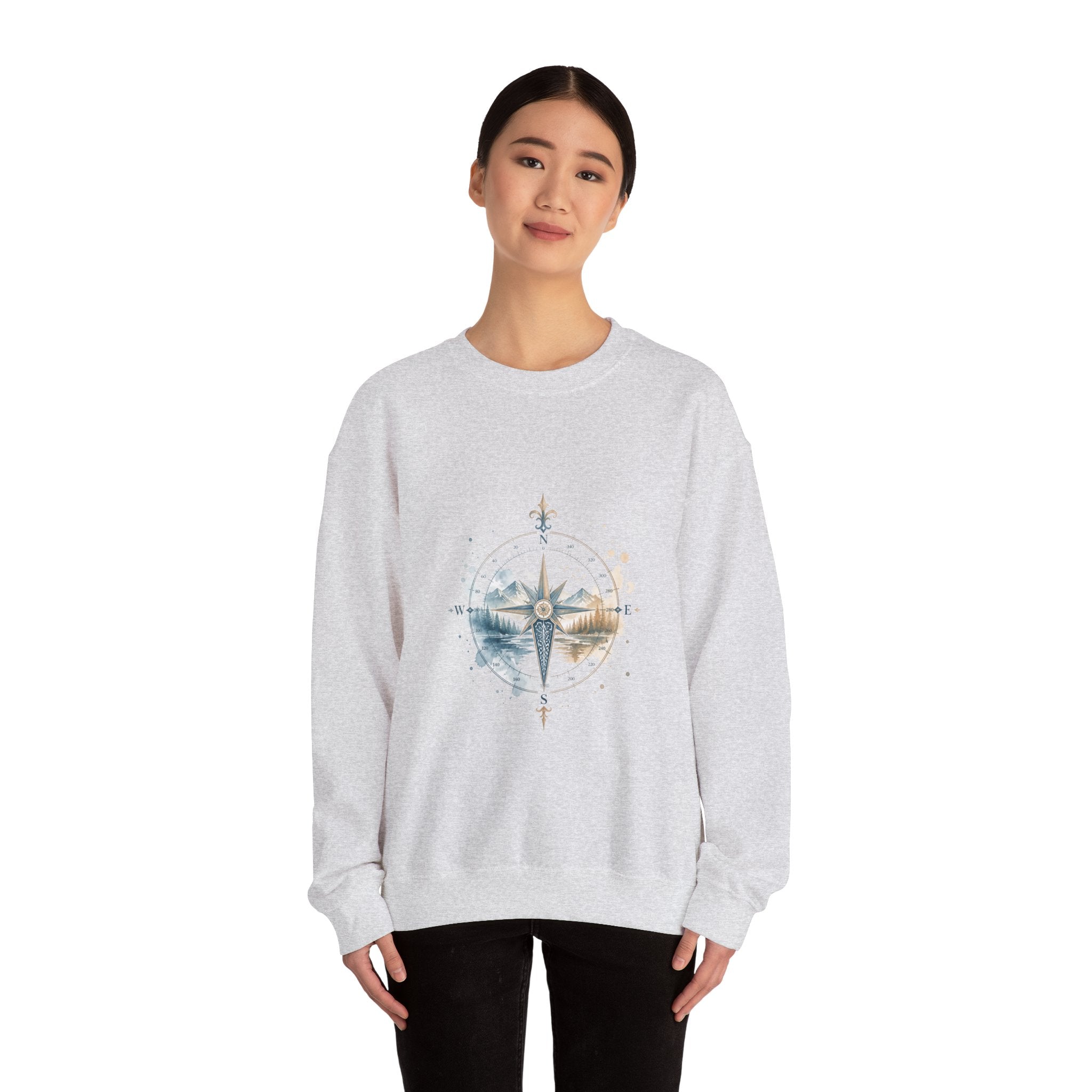 Matching Couple Sweatshirt - Compass North & South Matching Couple Crewneck Sweatshirt Watercolor Art His Hers Engagement Gift - Design B
