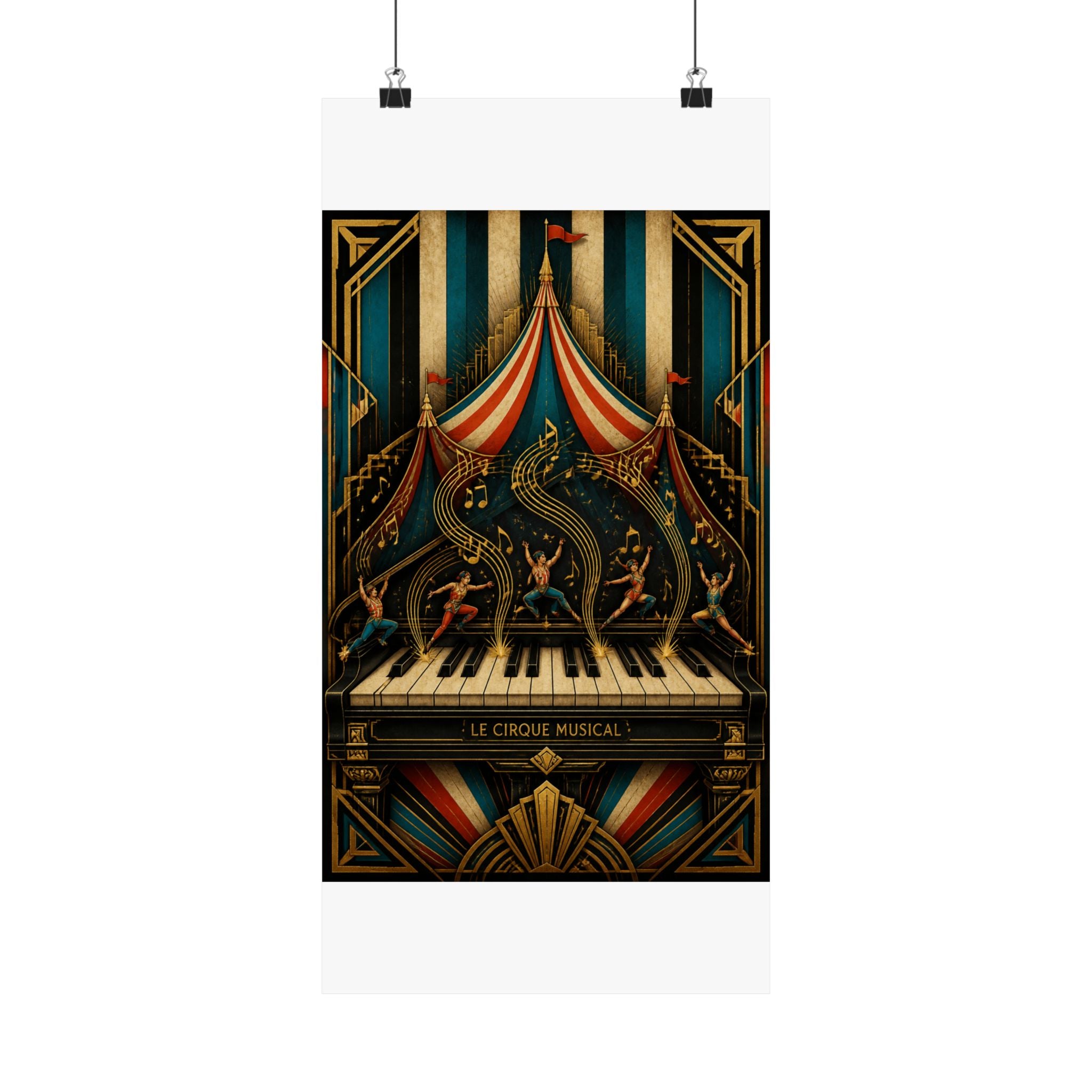 Grand Piano Acrobats Wall Art Poster 24×36 Art Deco Bar Area Decor Maximalist Print
