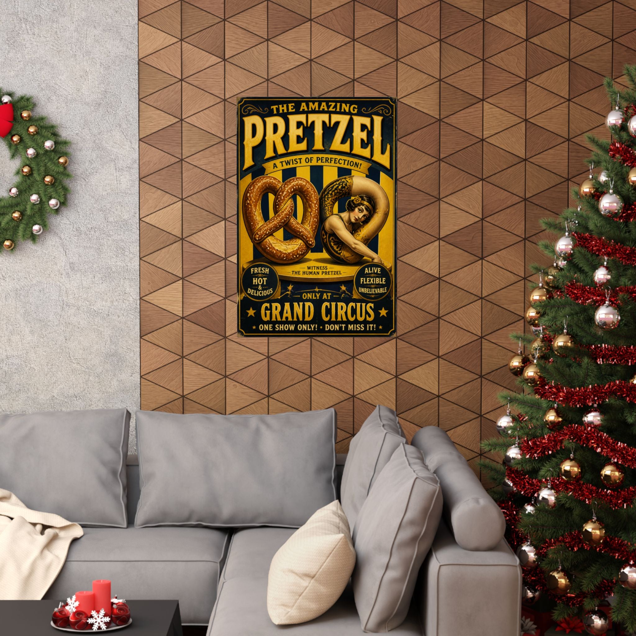 Pretzel Contortionist Wall Art Poster 18×24 Vintage Circus Kitchen Decor Maximalist Print