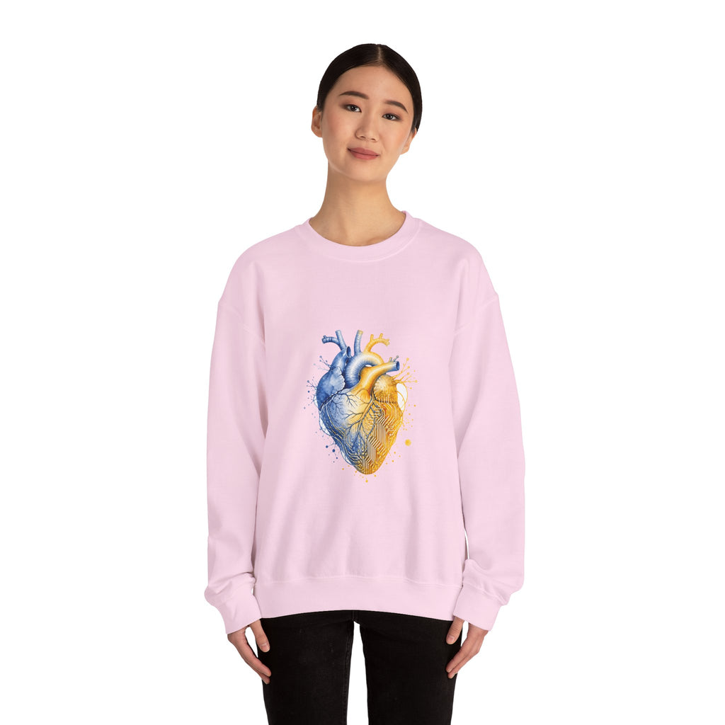 Matching Couple Sweatshirt - Robot & Heart Matching Couple Crewneck Sweatshirt Watercolor Art His Hers Engagement Gift - Design B