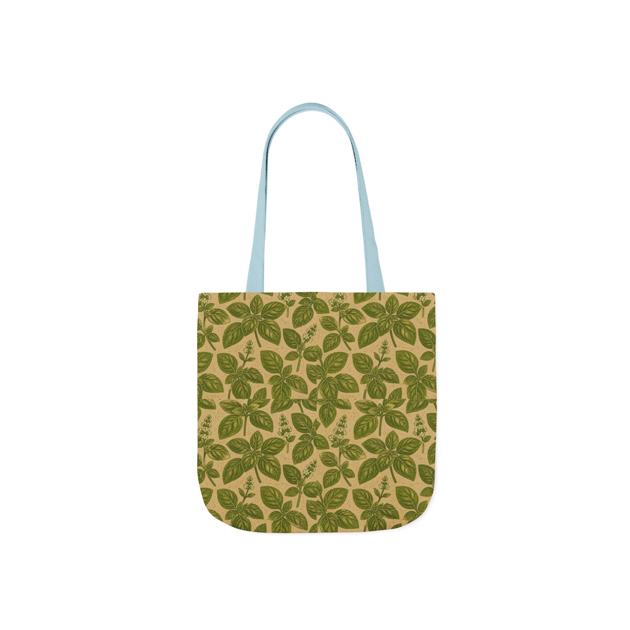 Fresh Basil Leaves Canvas Tote Bag Mediterranean Kitchen Linocut Design Italian Cottagecore Gift