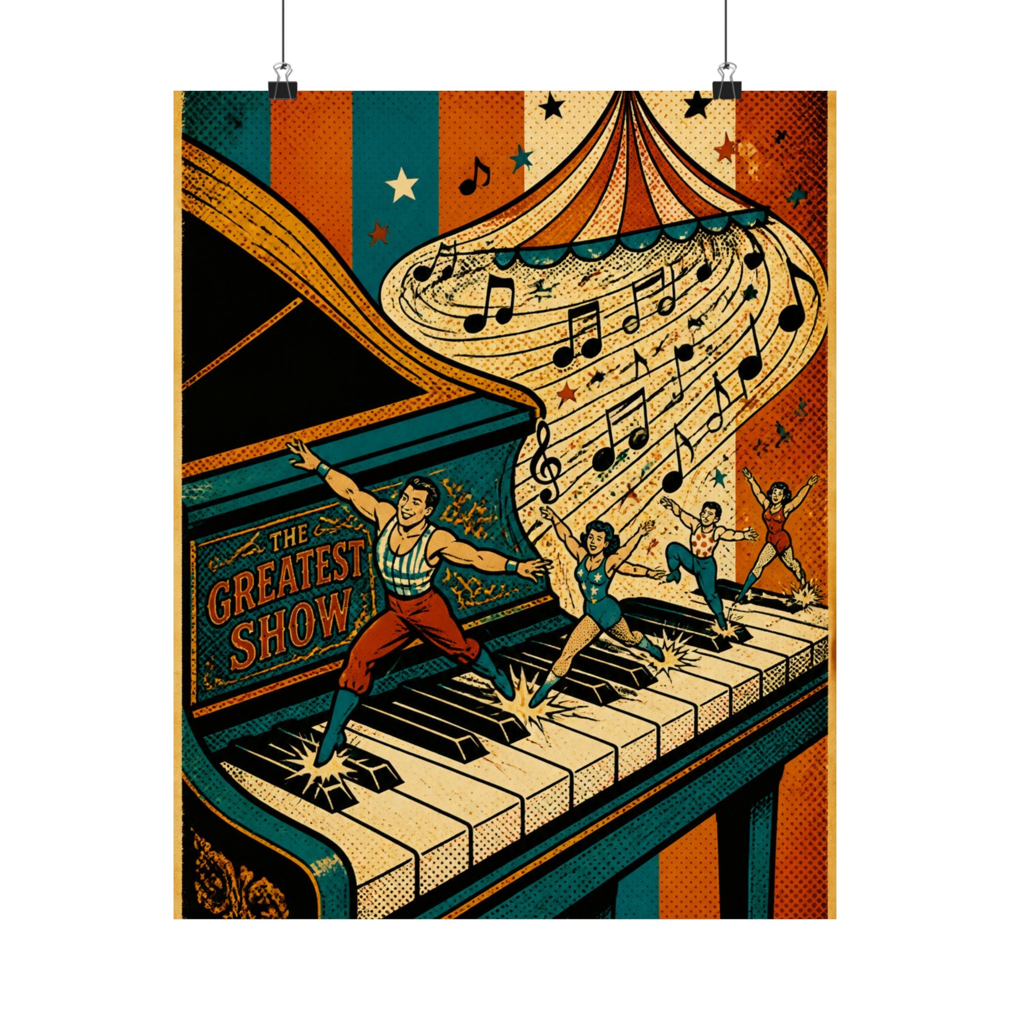 Grand Piano Acrobats Wall Art Poster 24×36 Pop Art Restaurant Decor Maximalist Print