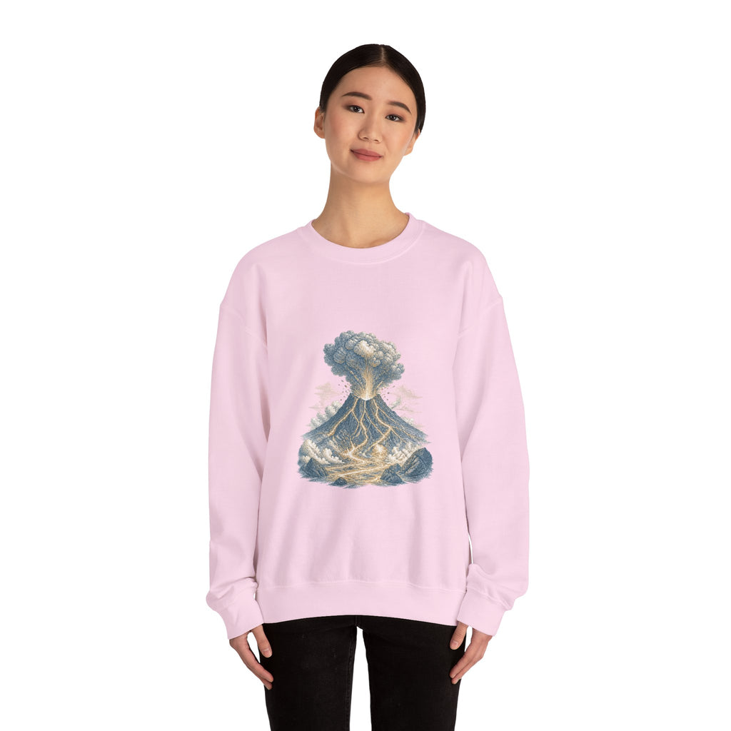Matching Couple Sweatshirt - Volcano & Glacier Matching Couple Premium Fleece Sweatshirt Vintage Art His Hers Honeymoon Gift - Design A