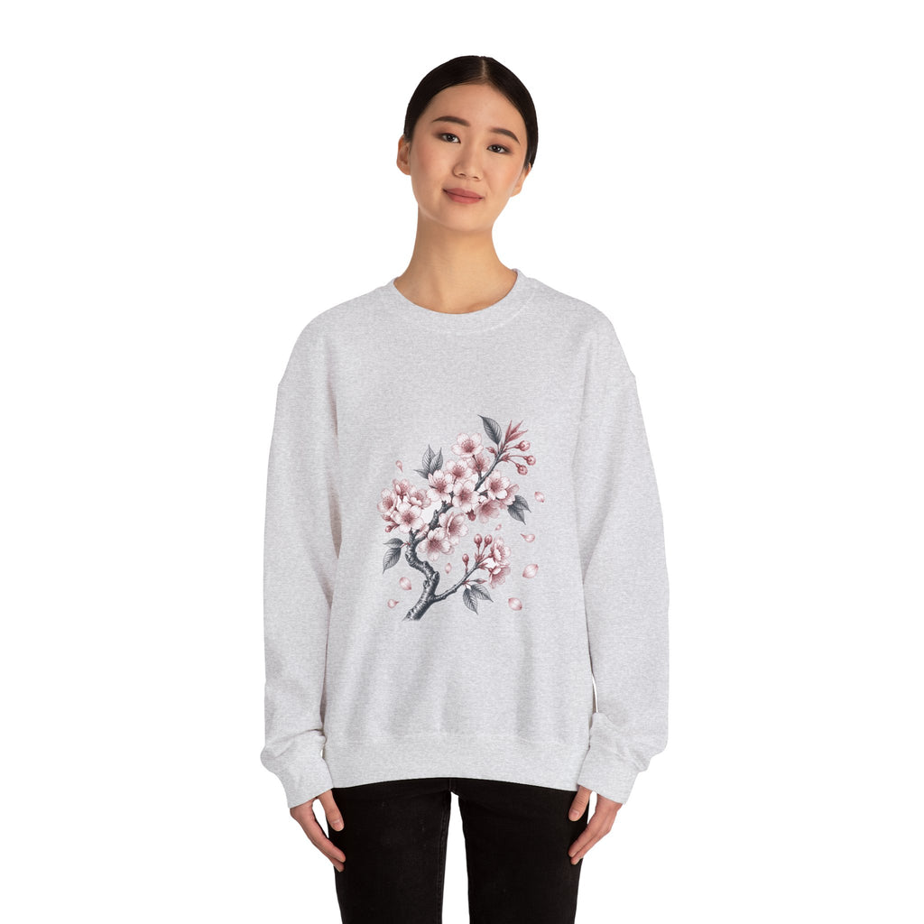 Matching Couple Sweatshirt - Cherry Blossom & Maple Leaf Matching Couple Crewneck Sweatshirt Vintage Art His Hers Wedding Gift - Design A