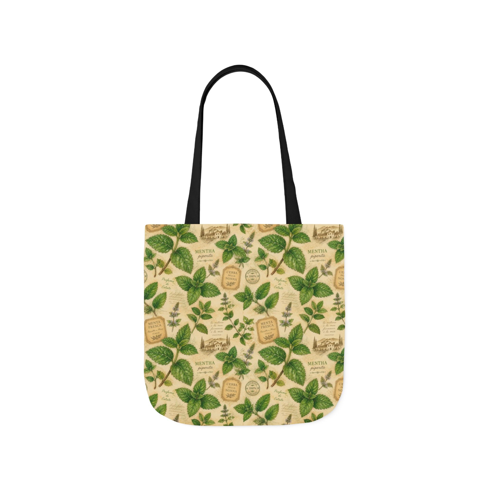 Fresh Mint Leaves Canvas Tote Bag Mediterranean Kitchen Watercolor Design Italian Cottagecore Gift