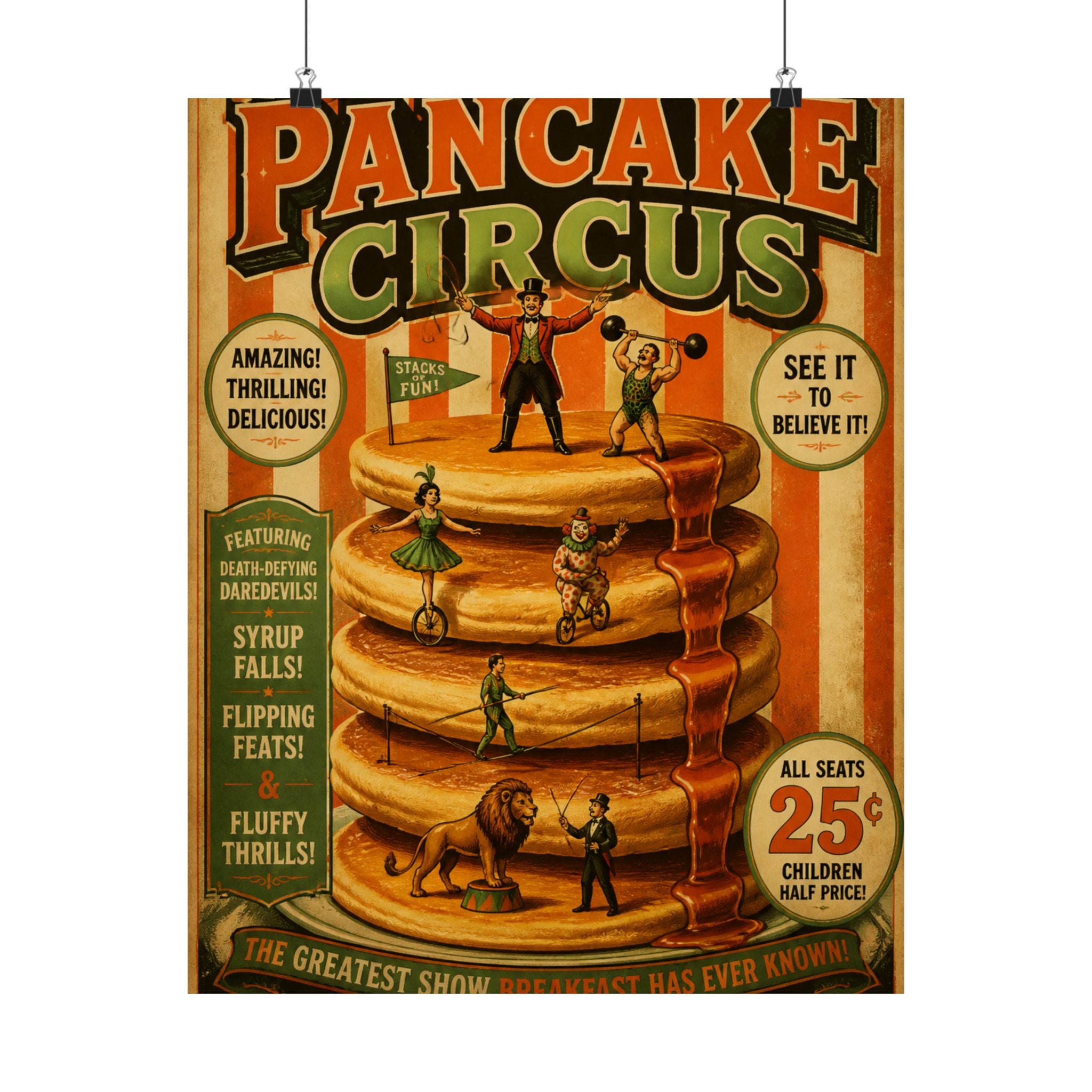 Pancake Stack Platform Wall Art Poster 18×24 Vintage Circus Kitchen Decor Maximalist Print