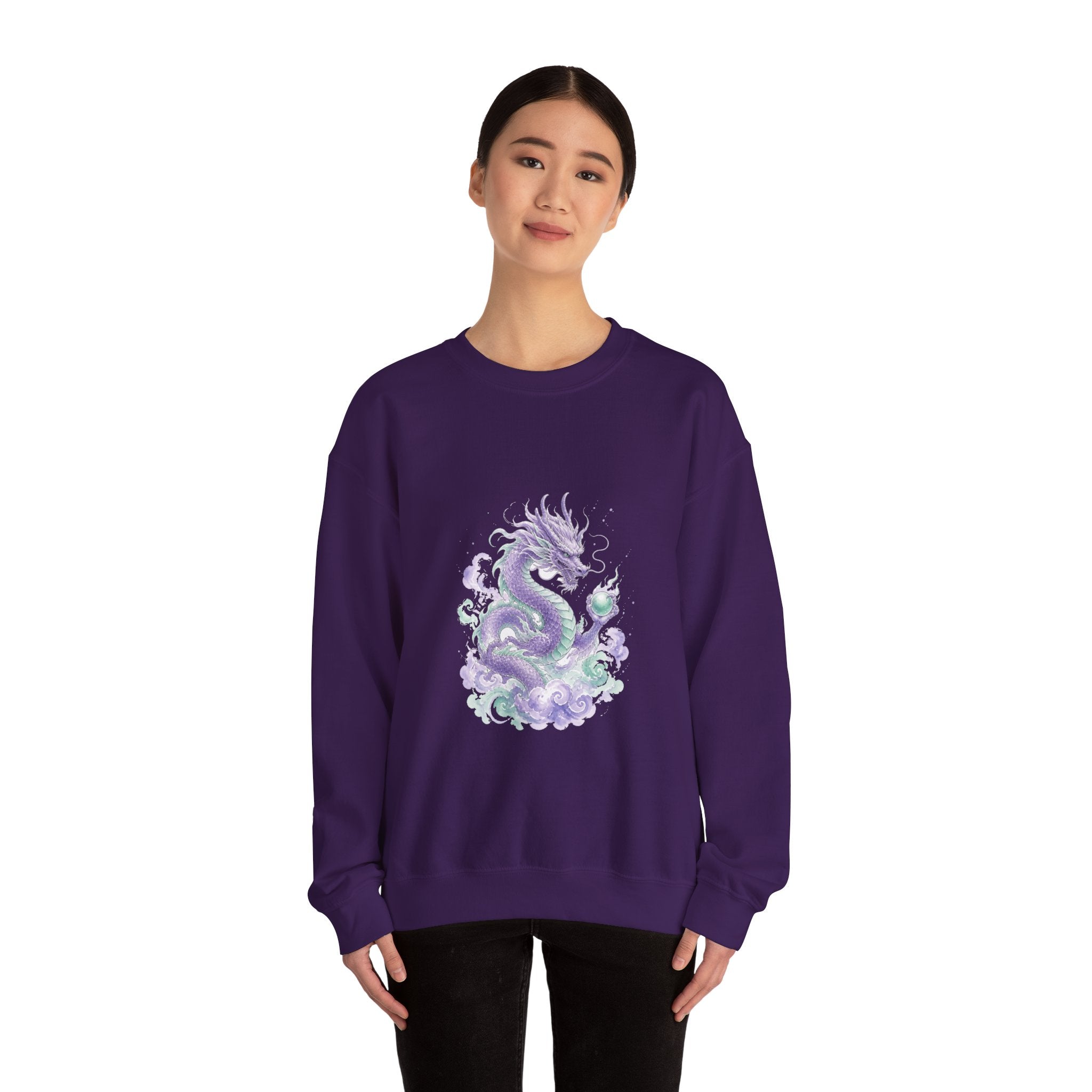 Matching Couple Sweatshirt - Dragon & Phoenix Matching Couple Crewneck Sweatshirt Watercolor Art His Hers Engagement Gift - Design A