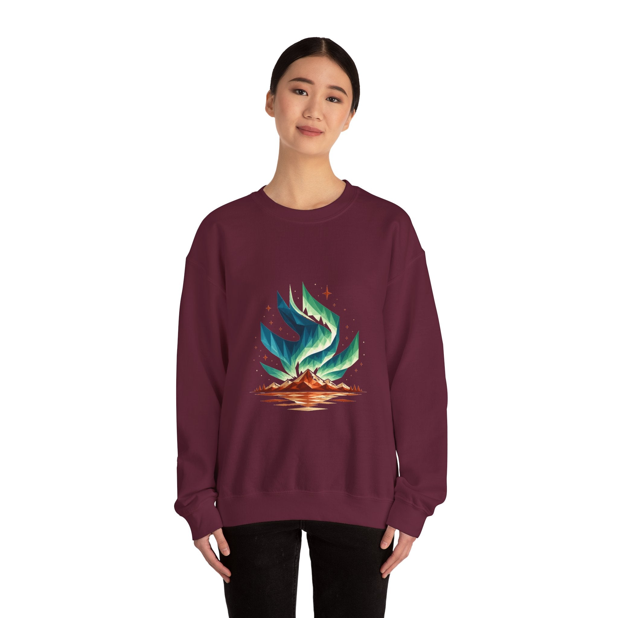 Matching Couple Sweatshirt - Aurora & Southern Cross Matching Couple Premium Fleece Sweatshirt Geometric Art His Hers Love Gift - Design A