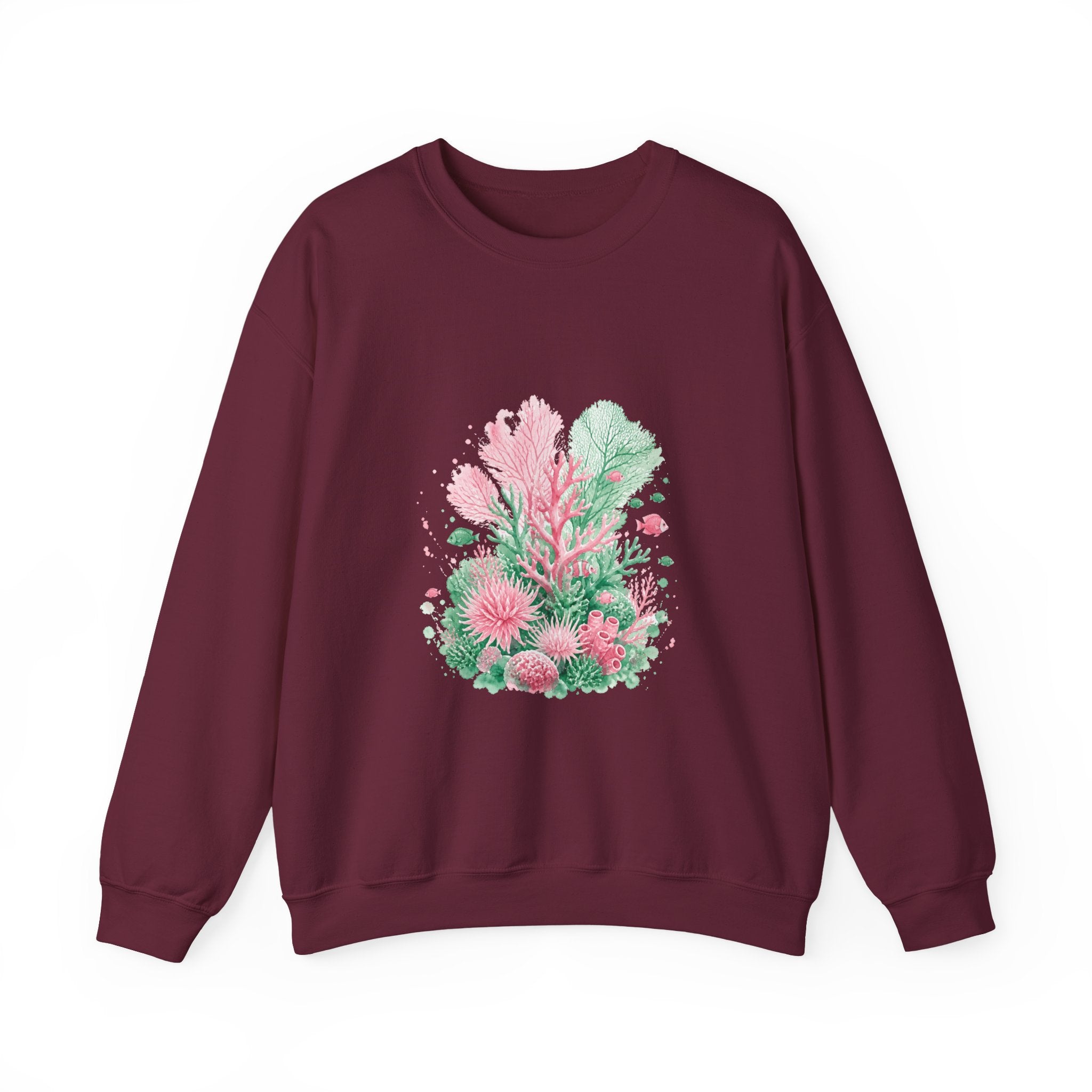 Matching Couple Sweatshirt - Coral Reef & Deep Sea Matching Couple Crewneck Sweatshirt Watercolor Art His Hers Engagement Gift - Design A