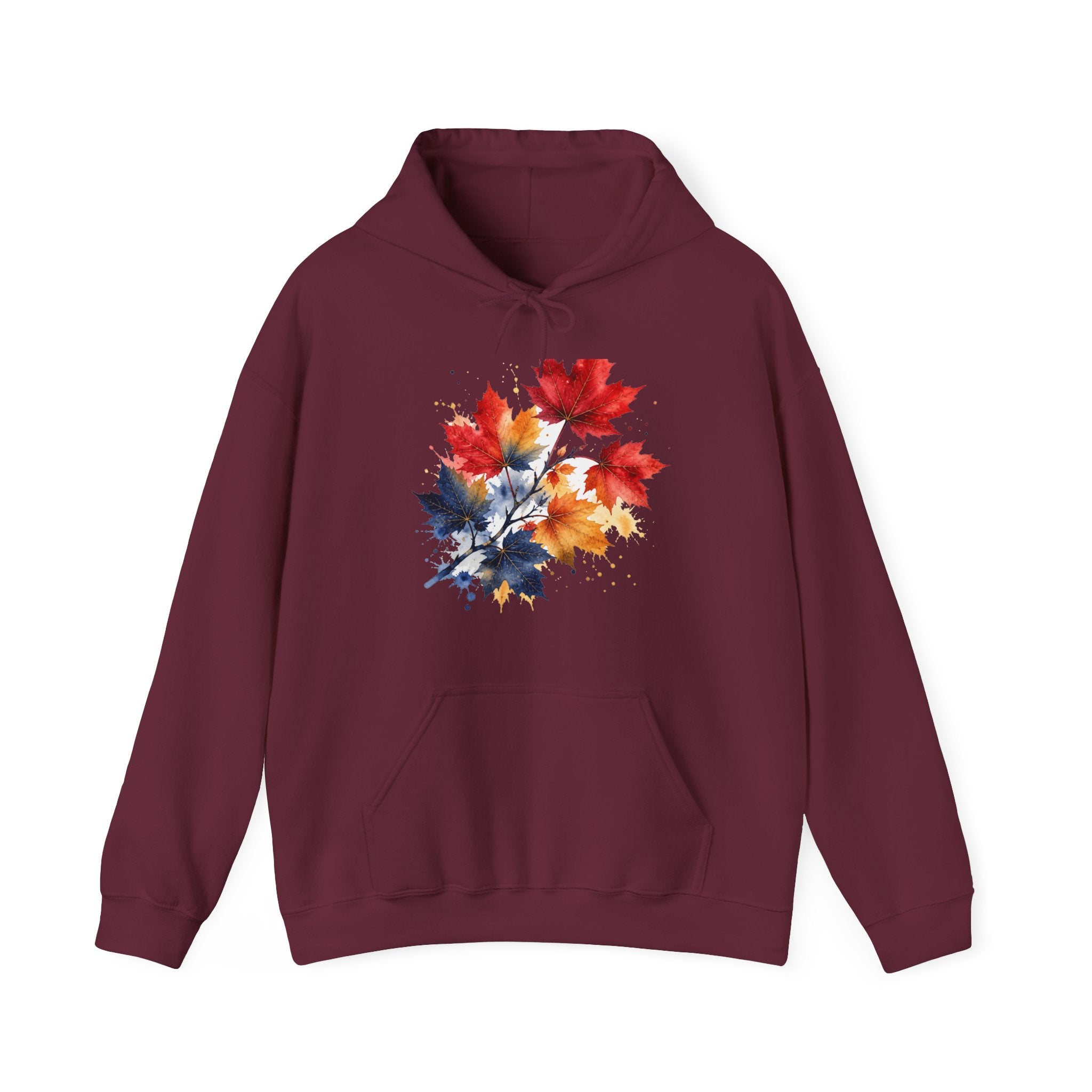 Matching Couple Sweatshirt - Cherry Blossom & Maple Leaf Matching Couple Hooded Sweatshirt Watercolor Art His Hers Engagement Gift - Design B