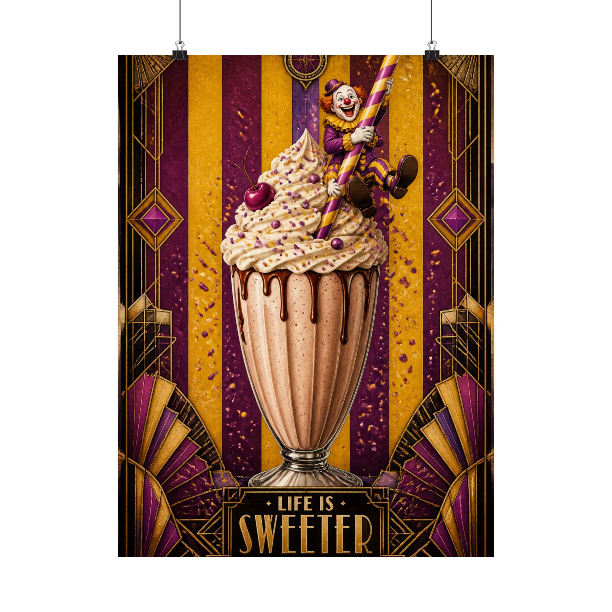 Milkshake Slide Clown Wall Art Poster 24×36 Art Deco Bar Area Decor Maximalist Print