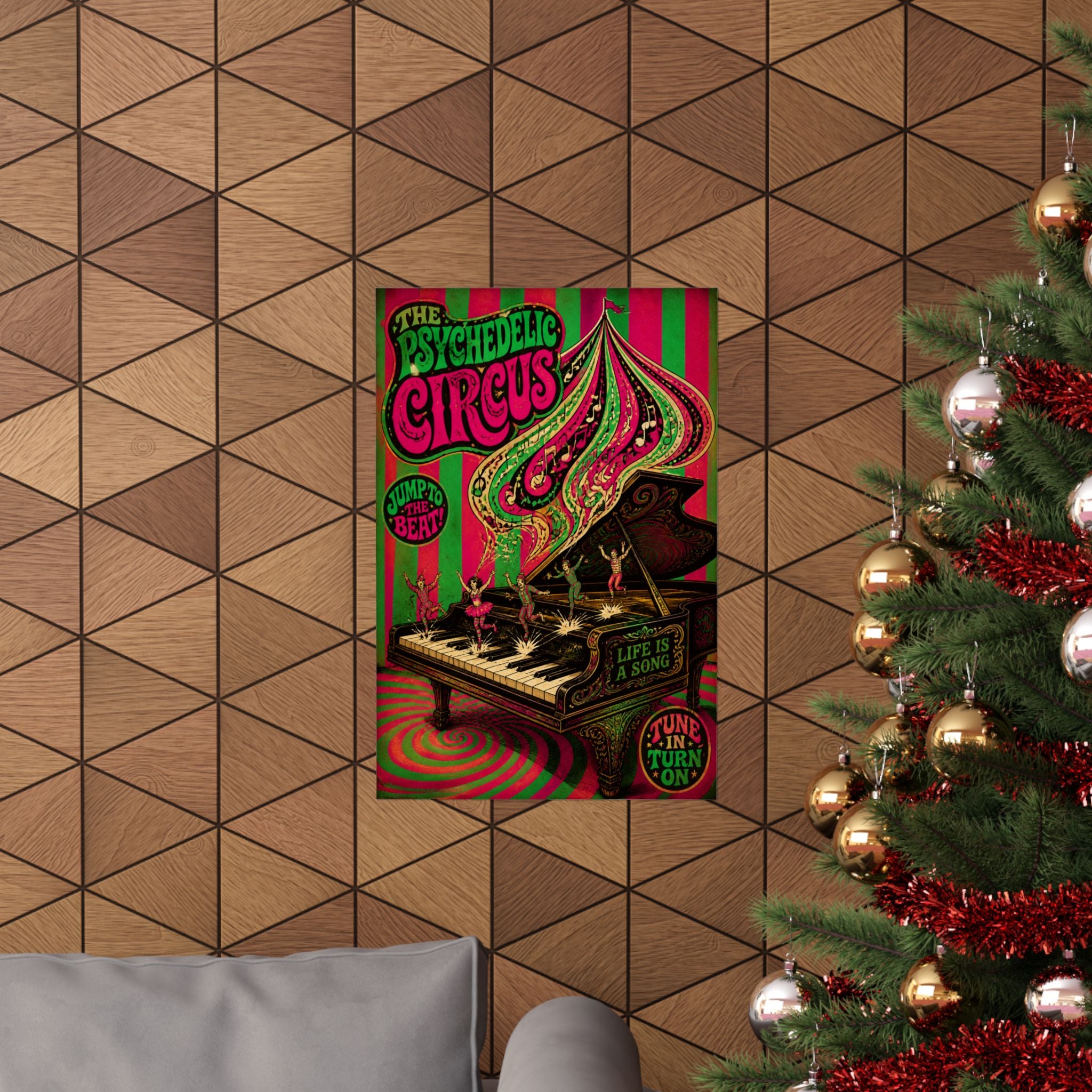 Grand Piano Acrobats Wall Art Poster 24×36 Psychedelic Dining Room Decor Maximalist Print