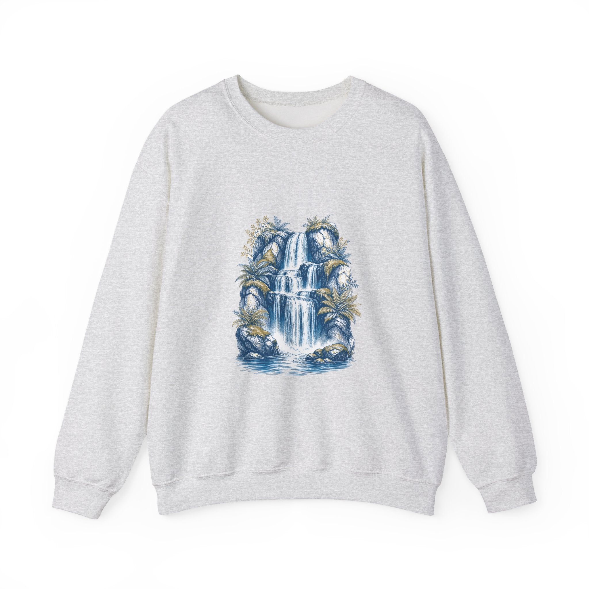 Matching Couple Sweatshirt - Wildfire & Waterfall Matching Couple Premium Fleece Sweatshirt Hand-Drawn Art His Hers Anniversary Gift - Design B