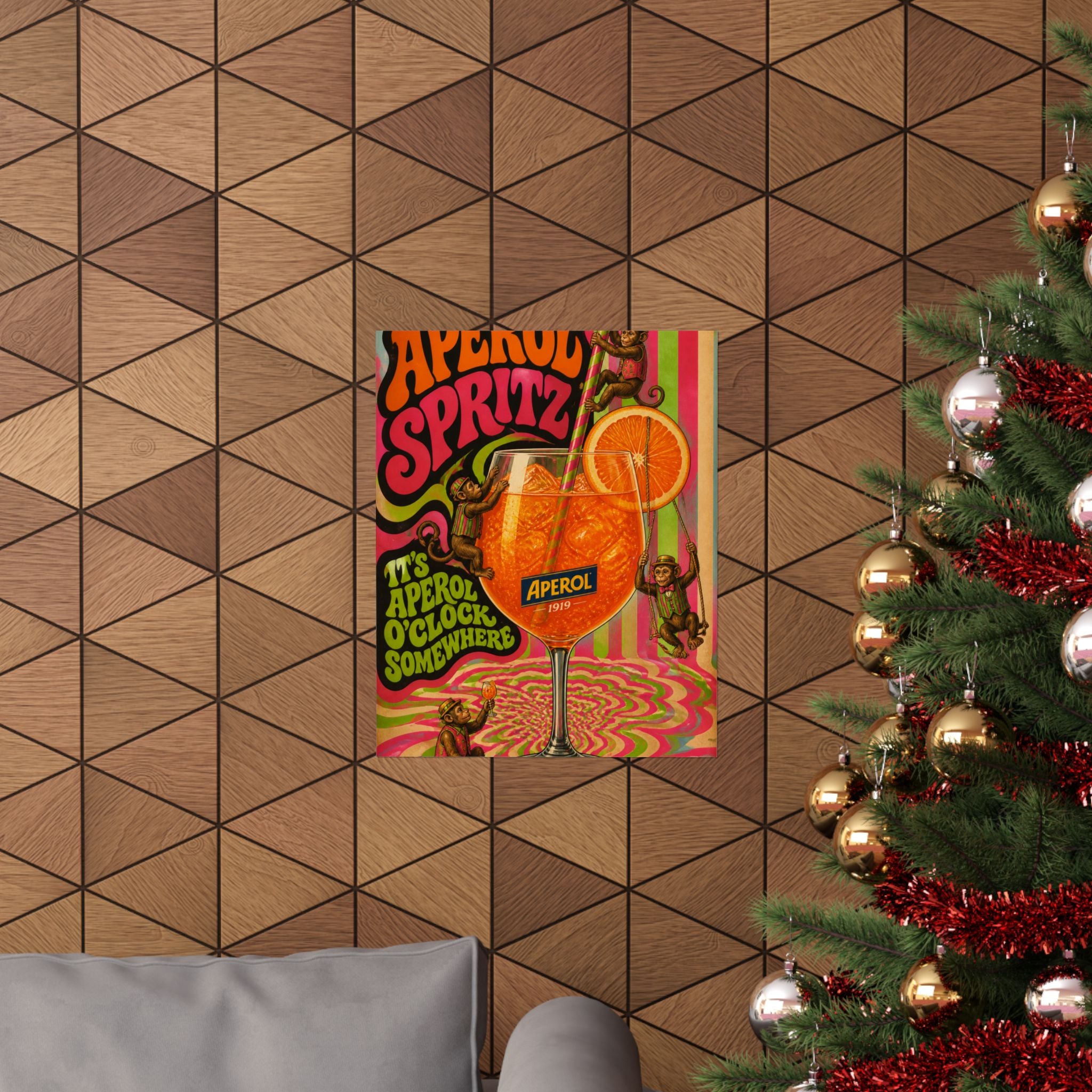 Aperol Spritz Monkeys Wall Art Poster 18×24 Psychedelic Cafe Decor Maximalist Print
