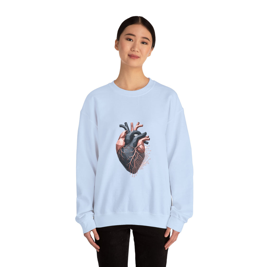 Matching Couple Sweatshirt - Robot & Heart Matching Couple Premium Fleece Sweatshirt Geometric Art His Hers Love Gift - Design B